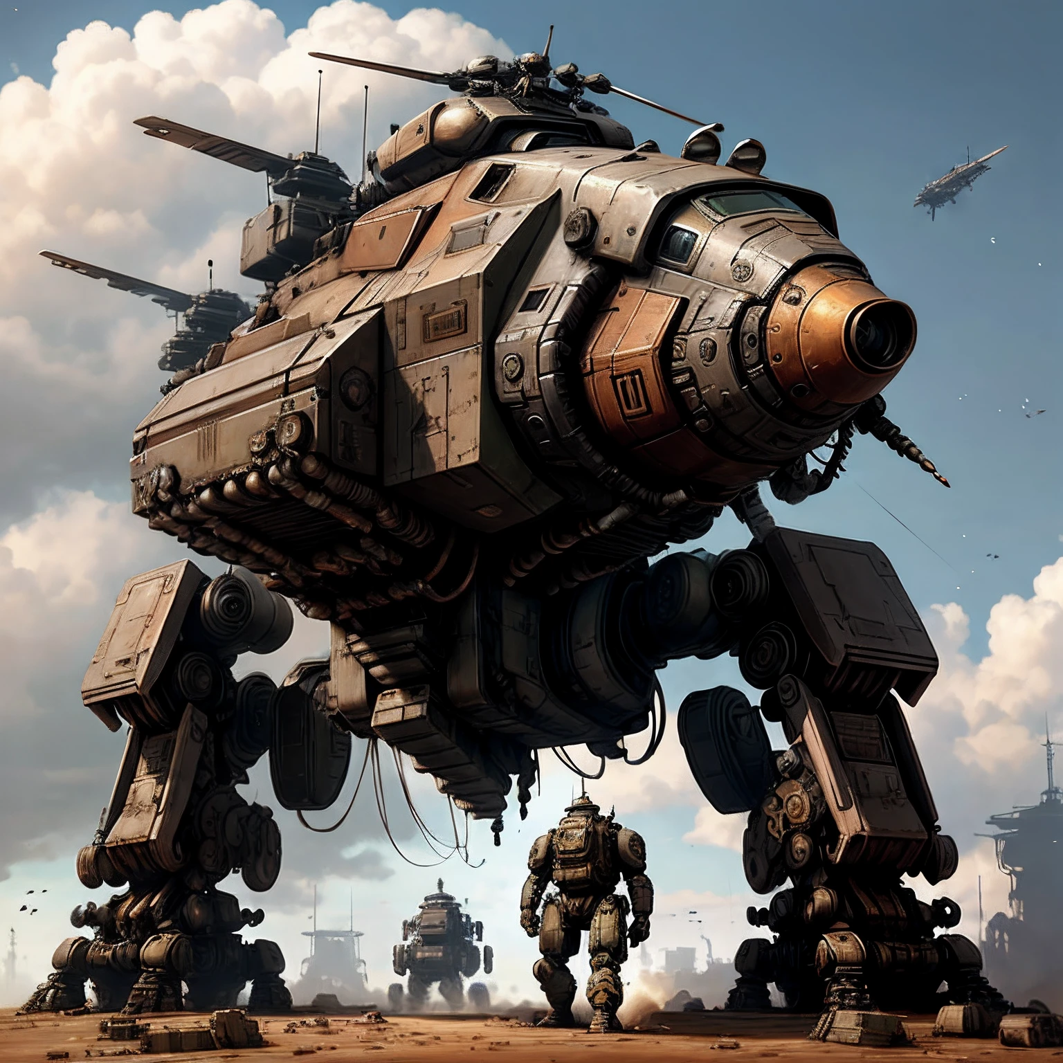 brown colors,Dieselpunk AI fighter mech