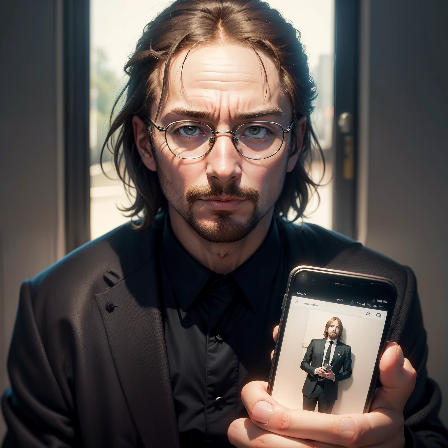 a bunch of pictures of a man with a cell phone in his hand, the beatles, beatle, strawberry fields forever, john lennon, old john lennon, famous actors, cinematic masterpiece, each faces precisely define, fan art, biopic, many variations of thom yorke, legendery, closeup faces, one famous person, the best ever, in teh style of tony start, in the style of Peter max