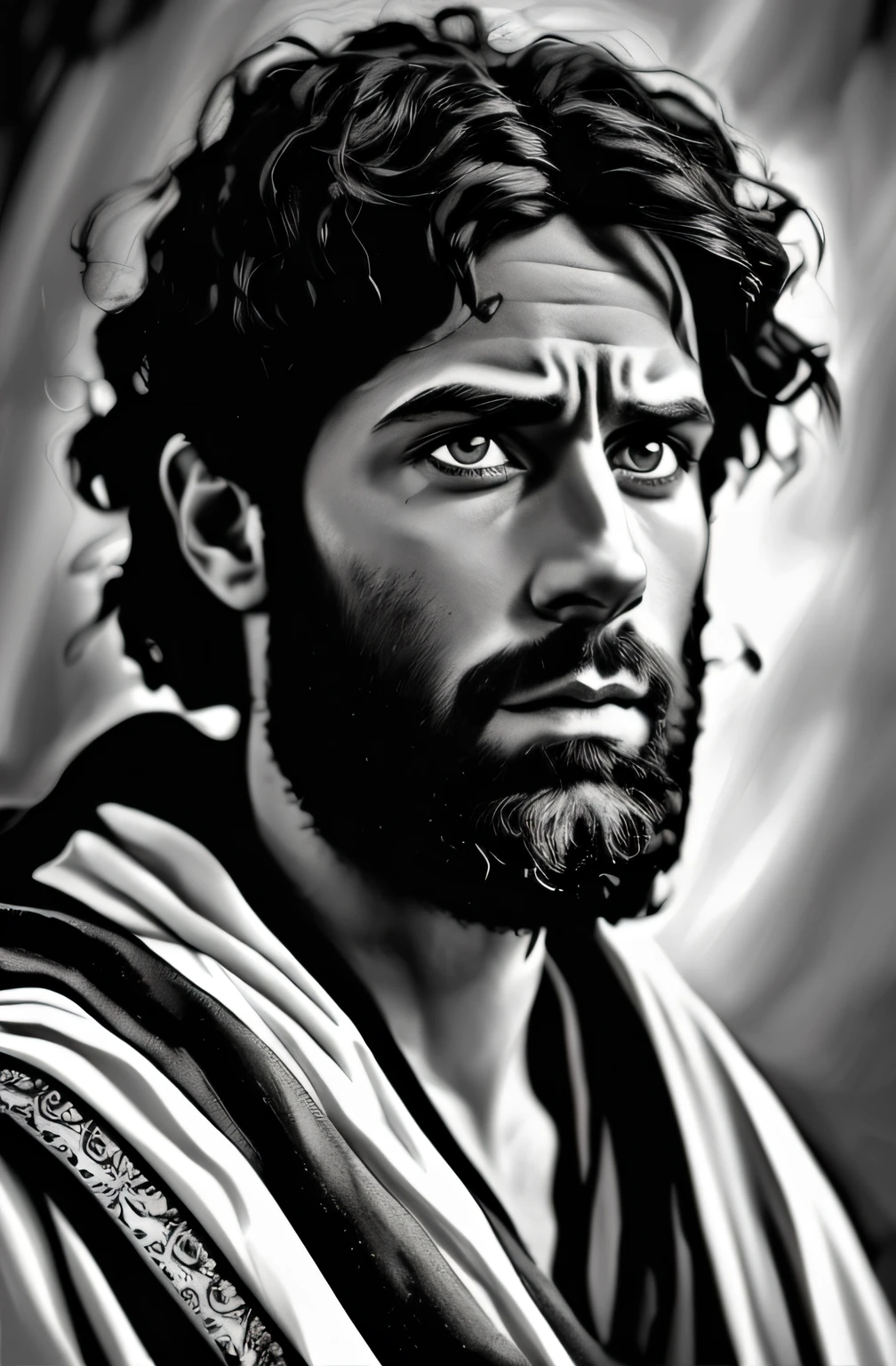 Um desenho preto e branco de Jesus segurando uma espada, arte vetorial em preto e branco, bible illustration, Jesus, Jesus Cristo, Nicodemos, arte vetorial cel sombreada, hd illustration, Arte vetorial HD, jesus wasted at a party, Retrato de Jesus Cristo, jesus of nazareth, high contrast illustration, desenhado com photoshop, Jesus Negro, platao, high contrast illustrations