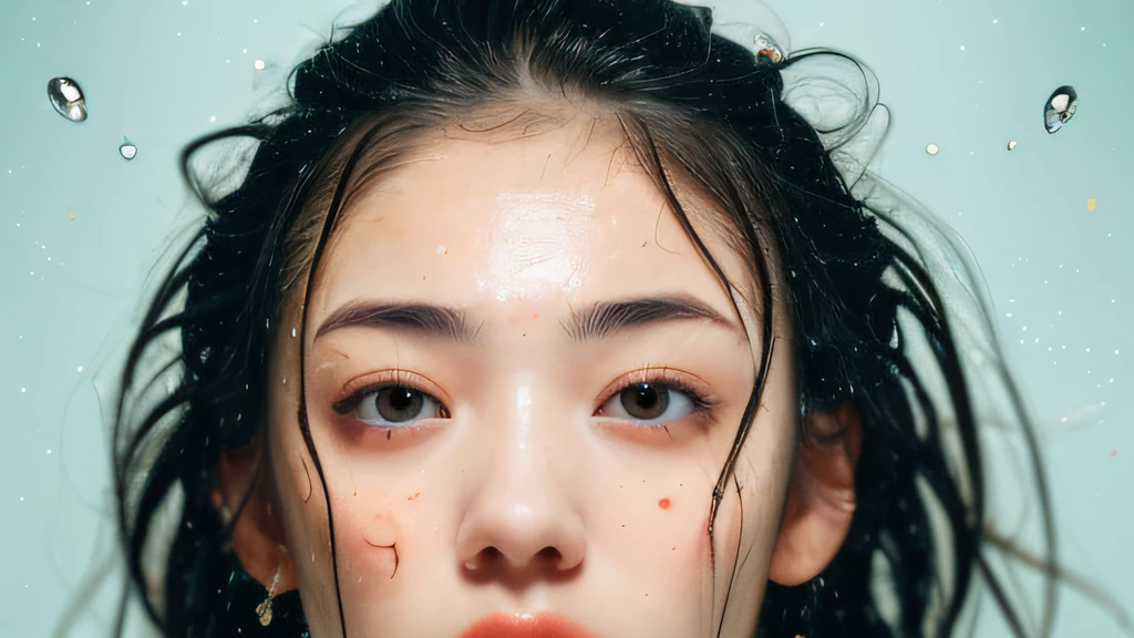 ((top quality, 8k, masterpiece: 1.3)), woman (naked in hot springs), sweating, water droplets on forehead of face, outdoors, background urban cityscape, overhead camera, sharp focus: 1.2, cute woman: 1.4, (((layered haircut)), (white shirt), very detailed face and skin and hair texture, knotted black hair, wet texture hair, wet body, detailed eyes, Double eyelids, white skin, beautiful legs, beautiful delicate nose, cute young Japan woman, 28 years old, with dynamic angles, it is pleasing to the eye and suggestive composition, while emphasizing the subject's hair, eyes, mouth and action, while exuding melancholy emotions characterized by a contrasting mix of calm tones and light and shadow.