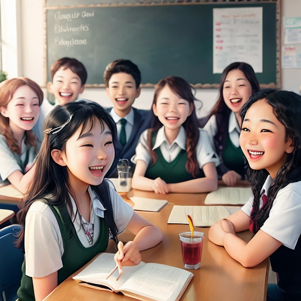 The warm tones of a group of happy students and teachers celebrated together as the scene of positive energy was inspiring
