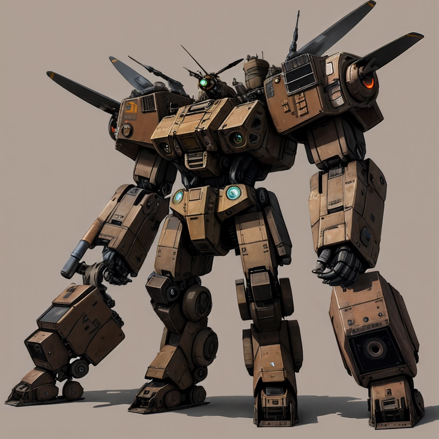 brown colors dieselpunk AI fighter mech