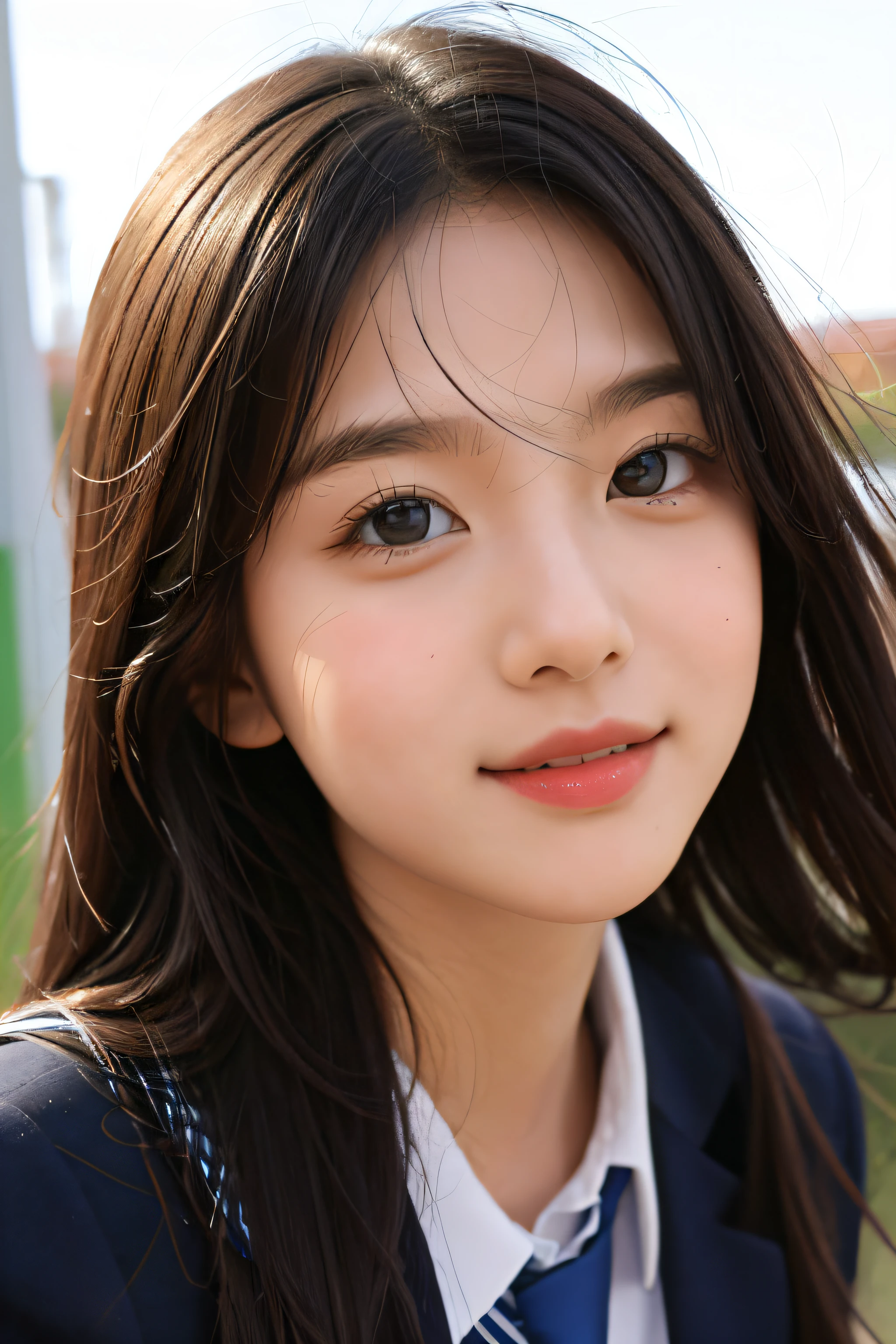 1girl, solo,(best quality),(masterpiece:1.1), full body, looking_at_viewer, dynamic angle, school uniform, cute, clear facial skin,