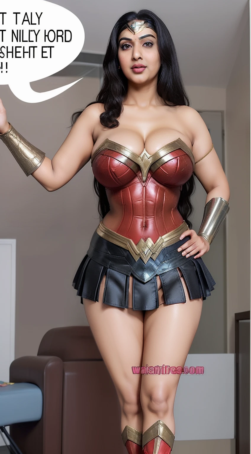 Make it real, realistic, savita bhabhi, wonder woman dress, cosplay, costume, big breasts, sexy cleavage, curvy body, indian, black hair