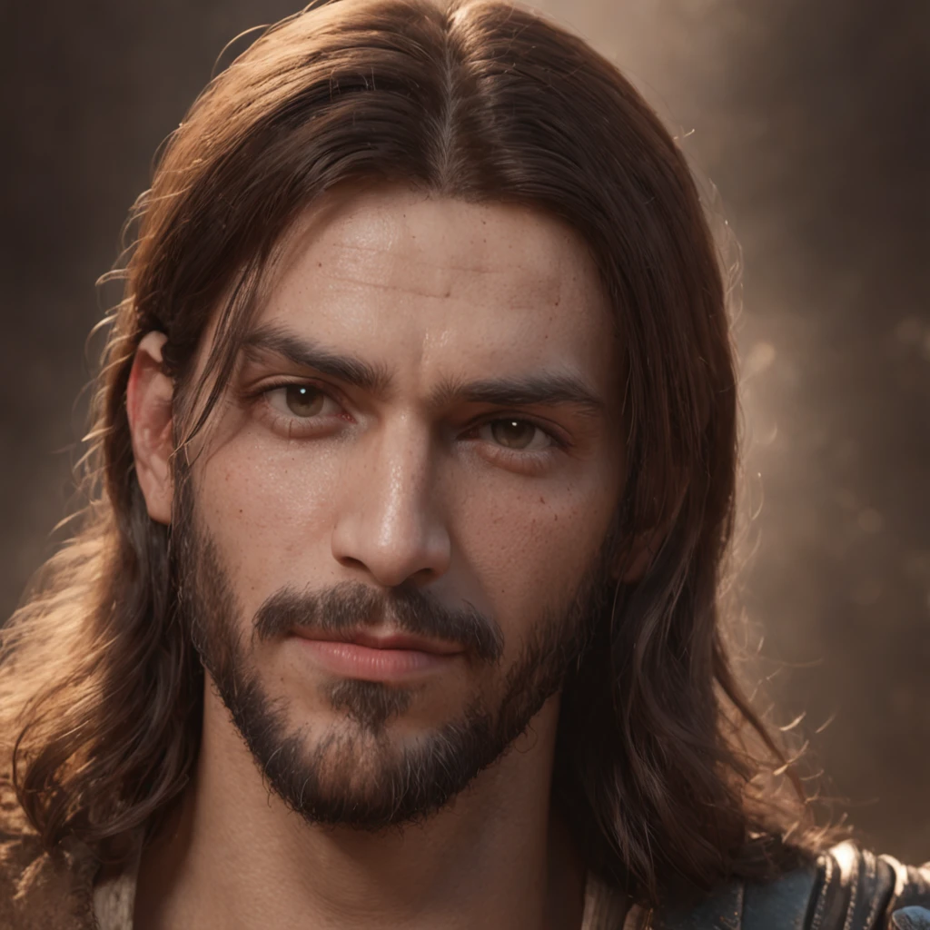 (Professional 3D rendering:1.3) de (Realistic:1.3) foto de arte mais bonita do mundo,soft features, ((Jesus Christ epic rough fantasy man welcoming look long hair short beard and welcoming expression in dynamic pose, fantastic desert location, majestoso ambiente desordenado)), rosto 8k unidade render, action shot, poros da pele, very dark lighting, sombreamento pesado, circunstanciado, rosto detalhado, (Vibrando, Fotografia realista, Realistic, Dramatic, Escuro, foco nítido, 8k), (Roupas de couro velhas danificadas pelo mau tempo:1.4), ((((Use peles)))), (intrincado:1.4), decadente, (altamente detalhado:1.4), Pintura digital, rendering by octane, art stations, conceito-arte, liso, foco nítido, illustration, germe da arte, (Loish:0.23), Wlop Ilya Kuvshinov, e greg rutkowski e alphonse mucha gracias, (global ilumination, studiolight, light volumetric), chuva forte, floating particles, patife, fantasia, Nosso, Corpo inteiroesbiano, ((Fundo escuro e antigo da cidade:1.3)),CGSesociedade,art stations