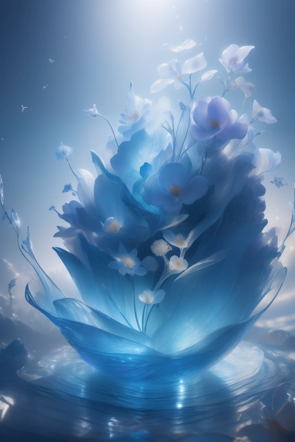 best quality, realistic, photorealistic, ultra detailed, "Mountain of Flower and Fruit,Fairy" highly detailed carving on "southern ice" porcelain,Ultra wide angle,Accent Lighting,Volumetric Lighting,backlighting, (detailed light),((an extremely delicate and beautiful)),dramatic_shadow,ray_tracing,hdr