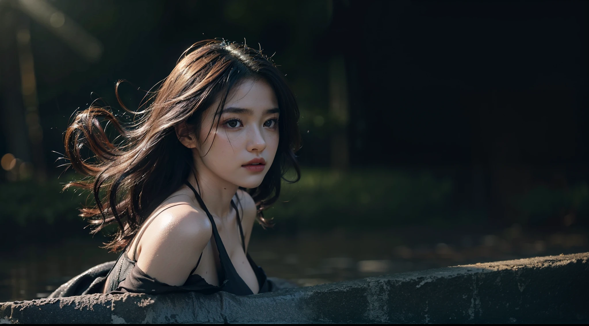 beatiful detailed eyes,offcial art,Unified 8k wallpaper,ultra-detailliert,Beautiful and beautiful,big breasts beautiful,tmasterpiece,best qualtiy,primitive,tmasterpiece,ultra fine photos,best qualtiy,超高分辨率,photorealistic realism,rays of sunshine,full-body portraits,stunningly beautiful,,dynamicposes,delicated face,vibrant eyes,(from the front side), photore, Kizi,She wears the Iron Man armor,Battle damage, dimly lit, darkly, be desperate, pitying, cute little, cinematic ligh, tears, tear drop, (torn laundry:1.5), (wetclothes:1.4), exposed bare shoulders, Real rain, Wet hair,..