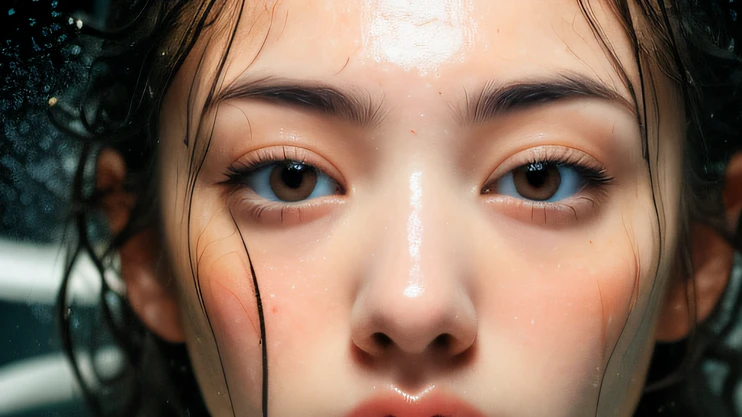 ((top quality, 8k, masterpiece: 1.3)), woman (naked in hot springs), sweating, water droplets on forehead of face, outdoors, background urban cityscape, overhead camera, sharp focus: 1.2, cute woman: 1.4, (((layered haircut)), (white shirt), very detailed face and skin and hair texture, knotted black hair, wet texture hair, wet body, detailed eyes, Double eyelids, white skin, beautiful legs, beautiful delicate nose, cute young Japan woman, 28 years old, with dynamic angles, it is pleasing to the eye and suggestive composition, while emphasizing the subject's hair, eyes, mouth and action, while exuding melancholy emotions characterized by a contrasting mix of calm tones and light and shadow.