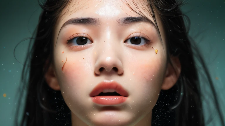 （（top Quority，8k，tmasterpiece：1.3）），woman（hot onsen），perspired，Water droplets on the forehead of the face，exteriors，background urban cityscape，Overhead，Sharp focus：1.2，cute women：1.4，（（Layered Hair Style）），（Orange shirt），Very detailed face and skin and hair texture，Knotted brunette hair，Wet textured hair，Moist body，Detailed eyes， 二重まぶた，White skin of the，Beautiful legs， beautiful delicate nose，cute young woman，18yr old，dynamic angle，Deleite para la vista，Compositional suggestiveness，while emphasizing the subject's hair，The eye，Mouth and movements，At the same time, it exudes an anticipatory mood characterized by calming tones and a mixture of contrasts of light and shadow。