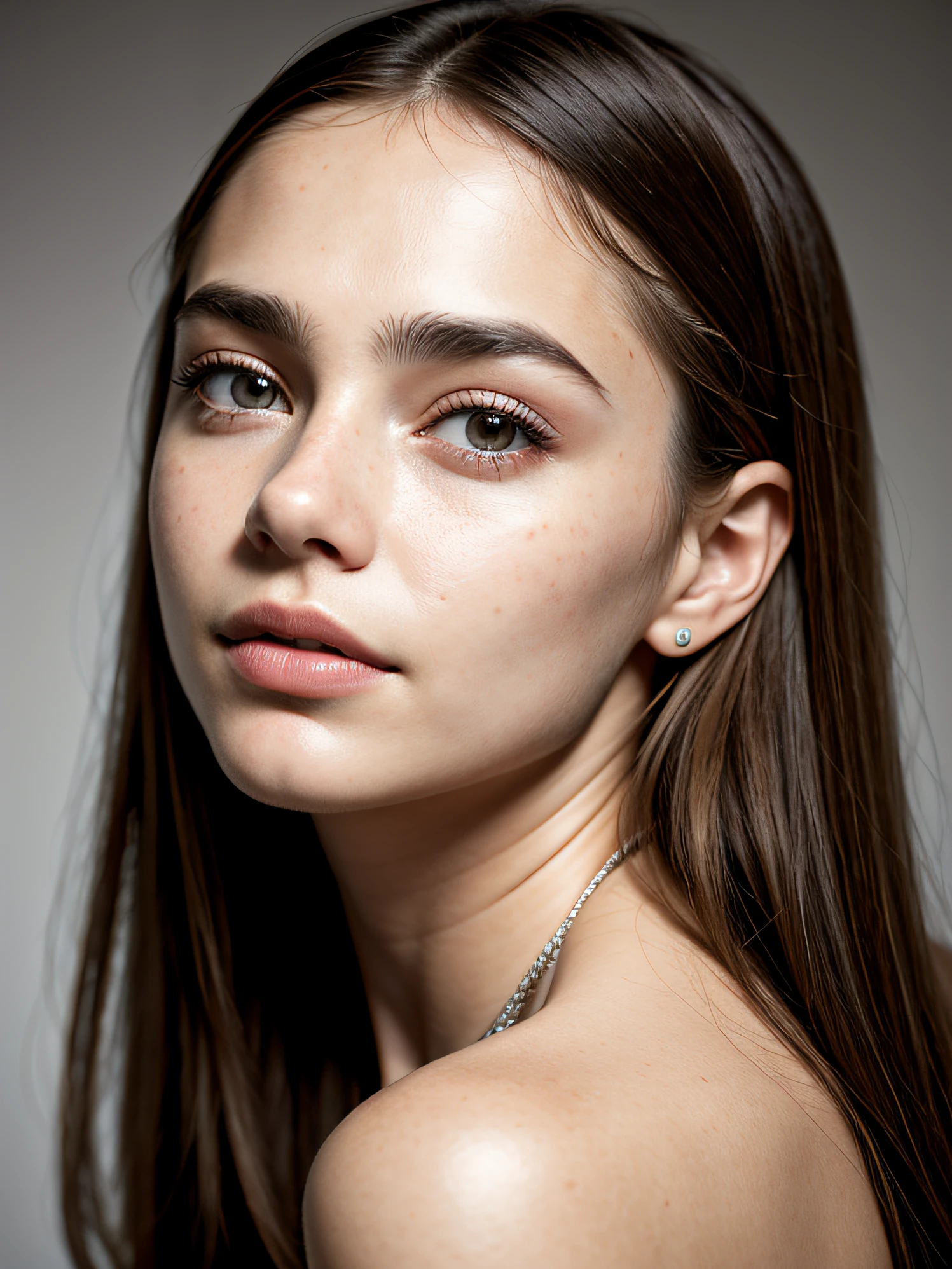 a close-up of a woman with long hair and naked, nodded, 18 years old, 1 , very low quality image, 19 years old, taken at the beginning of 2020, valentine shuffle, profile picture with headshot, profile image, Kailee Mandel, cerca 19 years old