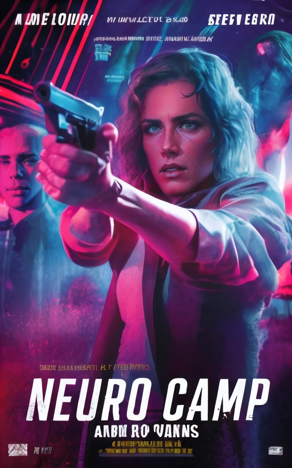 neuro camp - afr rovins - streaming - movie - poster - 01, filmposter, official poster, poster, squid game, dark scenario, very sharp, movie poster for timecop academy, film key art, character poster, inspired by Ruth Deckard, low iso, action thriller, movie poster promo, promo poster, dark scene, movie poster