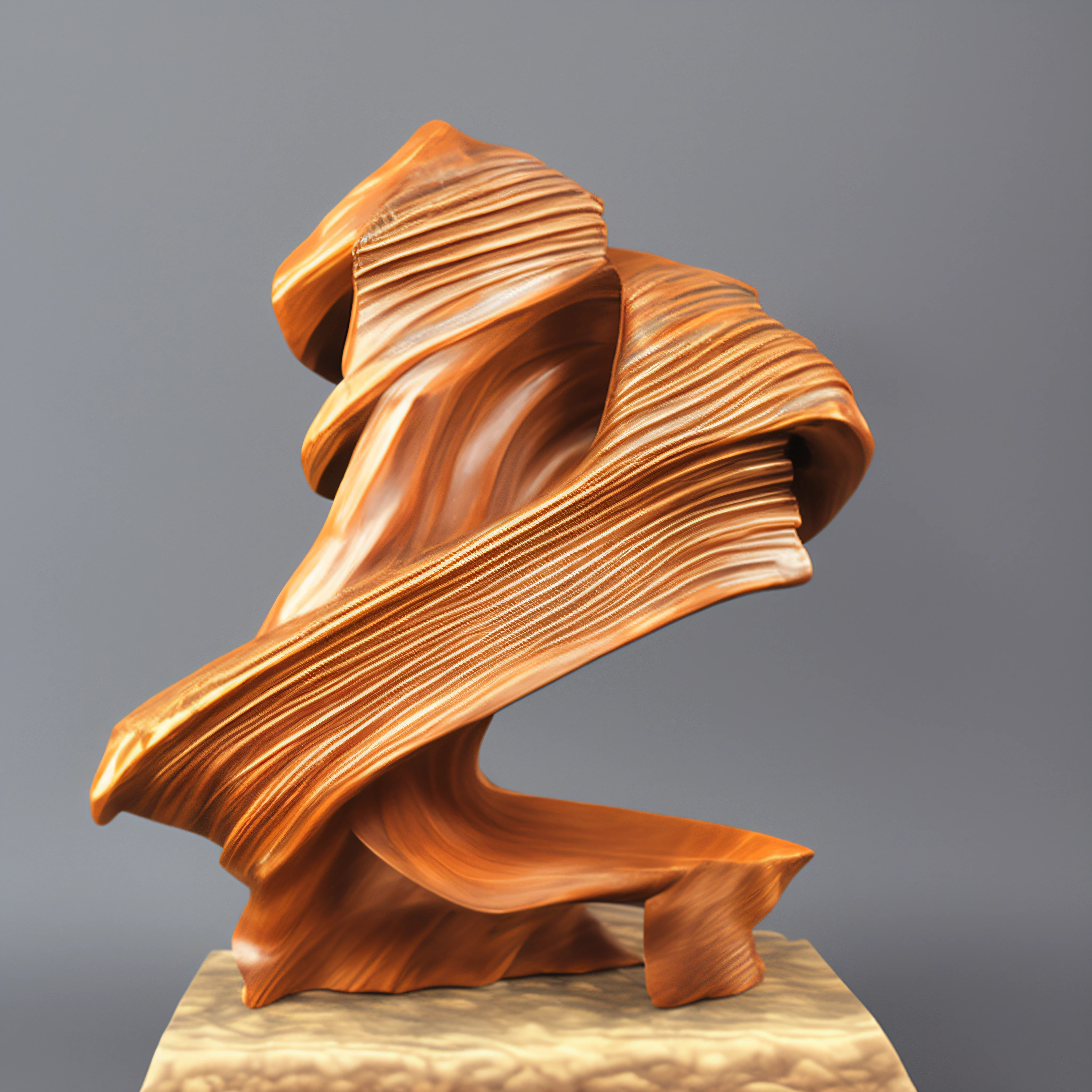 There is a sculpture of a woman holding a hat on a pedestal, full height sculpture, carved wood, intertwined full body view, organic form ”, inspired by Alexander Archipenko, sculpture made of wood, contemporary sculpture, Graceful curves, author：Rodney Joseph Byrne, Masterpiece sculpture, Dancer, ( alexander archipenko ), award winning sculpture