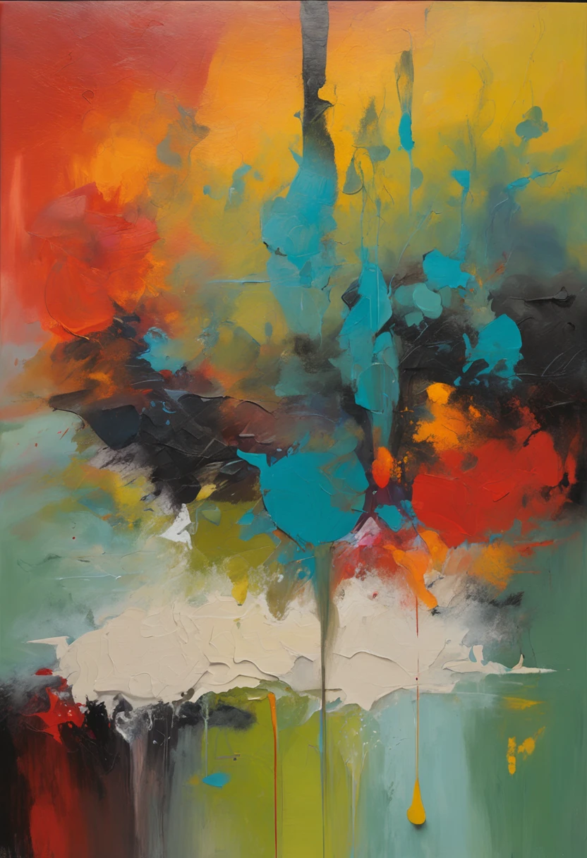 Create a surrealistic landscape of hybrid shapes and colors, with a dark theme and a Vasili Kandinsky-inspired style.
