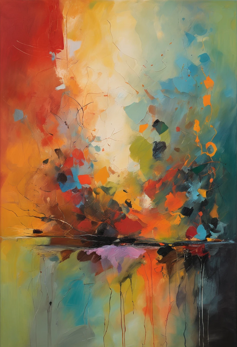 Create a surrealistic landscape of hybrid shapes and colors, with a dark theme and a Vasili Kandinsky-inspired style.