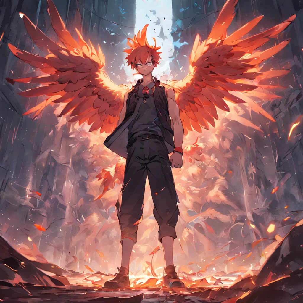 Ferocious chicken-headed man,The upper body is a chicken,The lower body is human,Wearing a black vest,handheldweapons,Hell background,Ghastly