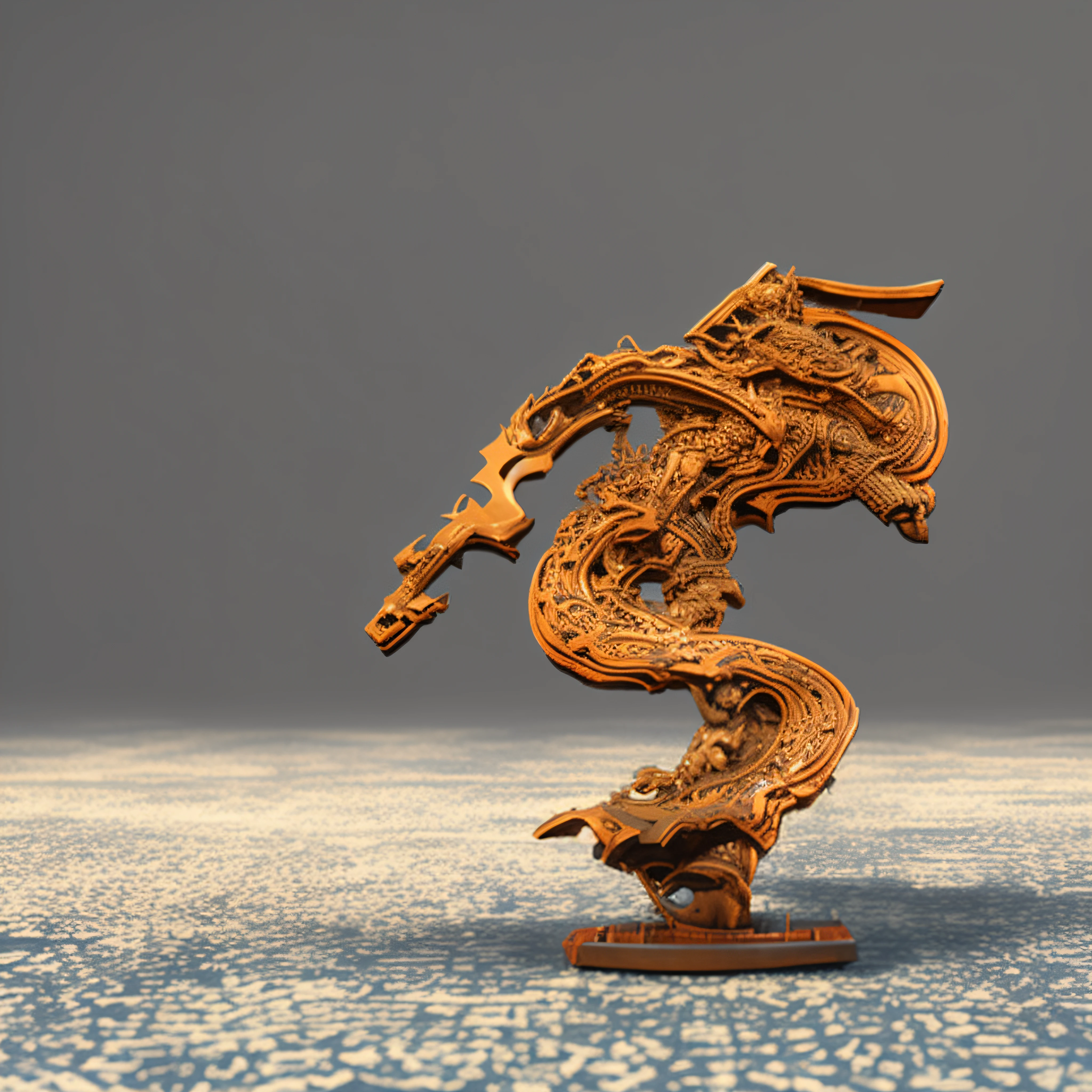 On the stand on the table is a statue of a dragon, the hydra from path of exile, a dragon made of machine parts, tabletop miniature, resin miniature, smooth chinese dragon, a dragon statue made of jade, chinese dragon engrave, 3 d sculpture octane render 8 k, the first steampunk dragon, rendered in keyshot, sculpture made of gold