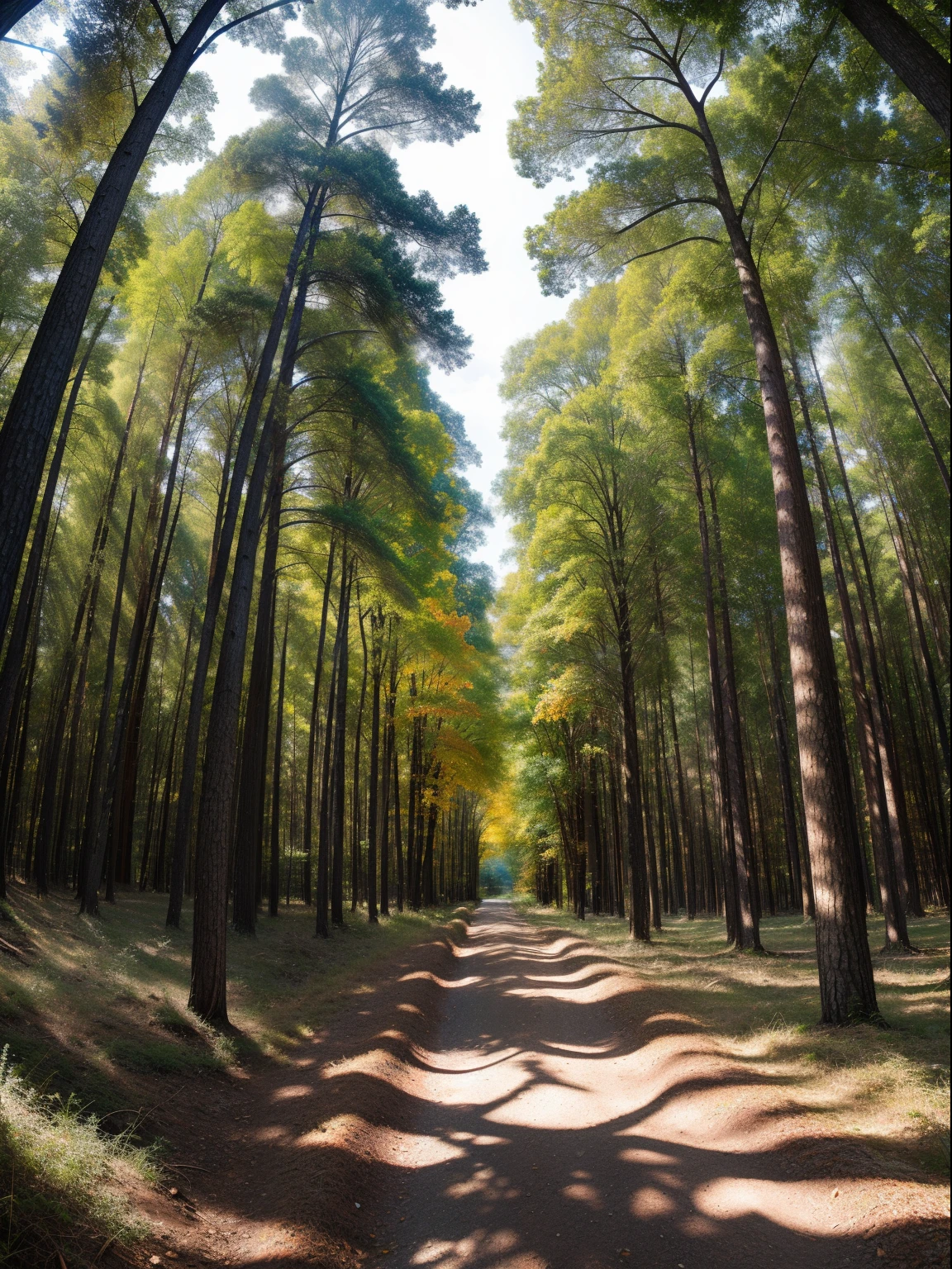 absurdres, highres, ultra detailed, (no human:1.3), BREAK , Create an image using a prism effect, with light refracting and creating a colorful, kaleidoscopic appearance. BREAK , Design an image with a fisheye lens effect, capturing a wide field of view with a distinctive, curved perspective. BREAK , Capture a forest path, with towering trees, dappled sunlight, and a sense of tranquility and natural beauty. BREAK , Illustrate a monochromatic world, using only shades of black, white, and gray to convey depth, emotion, and a striking visual impact.
