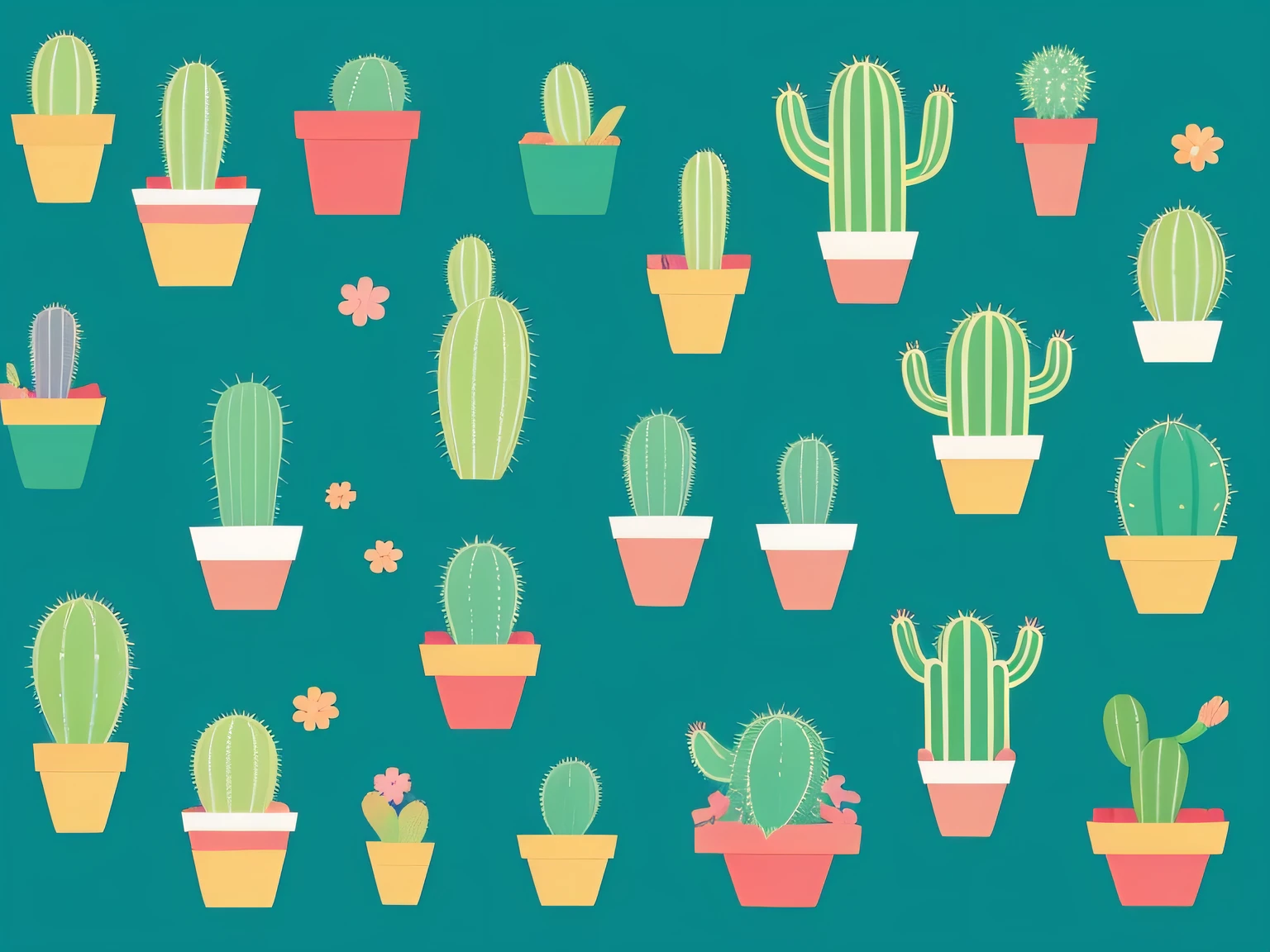 "Illustration variety of kawaii cactus in poses and diverse expressions on a white background. Estilo ilustrativo de Cactus Book, adorable y divertido, that transmits joy and fun."