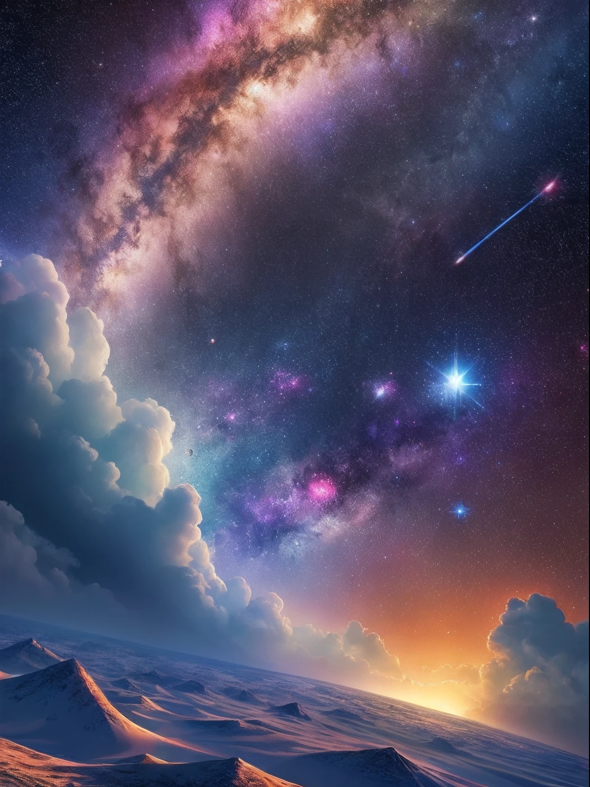 ((REAL))), ((MASTER))), ((BEST QUALITY)), ULTRA-DETAILED CG Unity 8k wallpapers, incredibly detailed and beautiful illustrations, floating, high resolution, dynamic, dark black background, stellar space, big white shining stars, colorful planets in the cosmic maelstrom --auto --s2