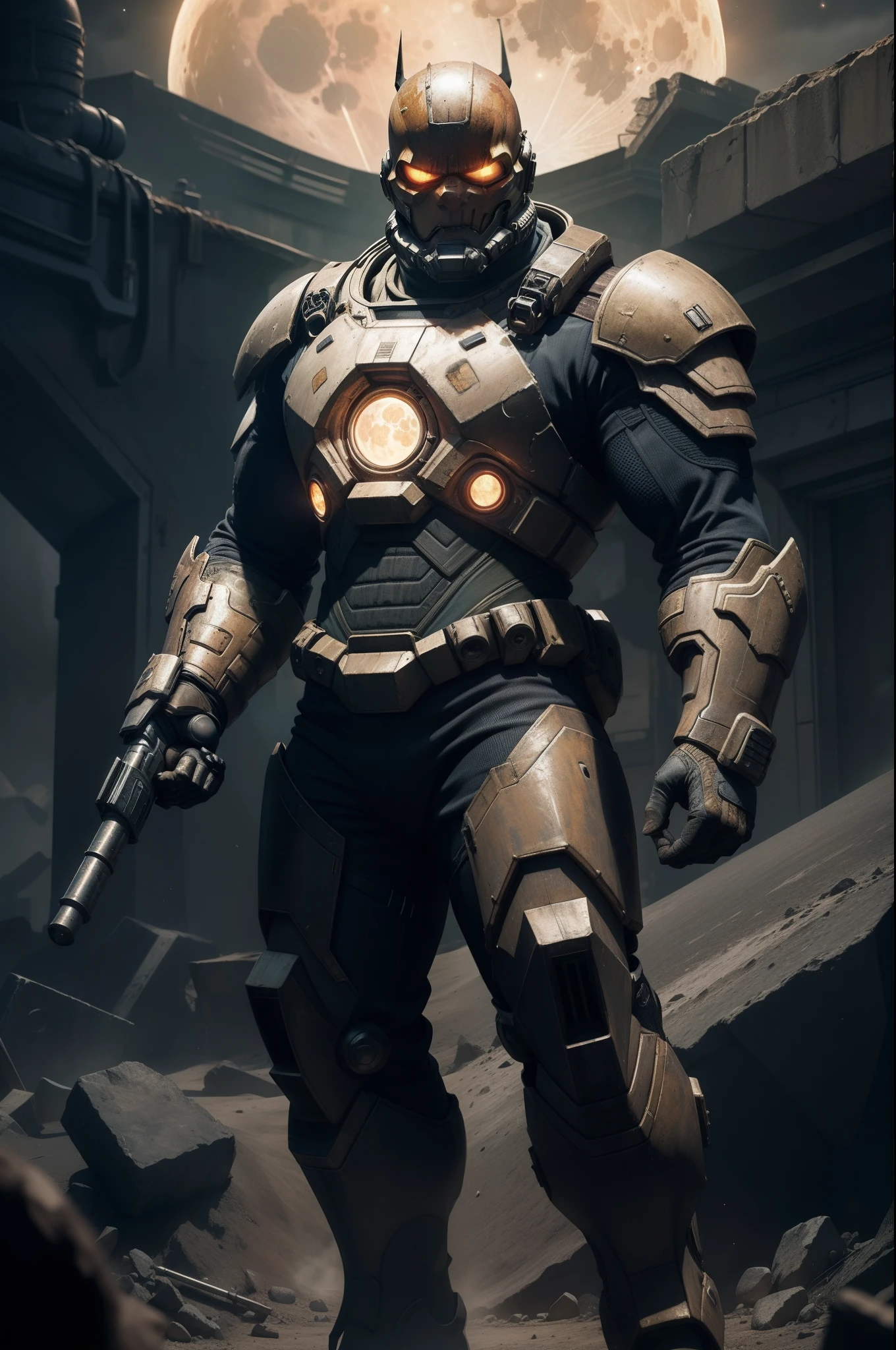 Ultra Realistic Doom Guy Character with New Armored suit on moon, creative art