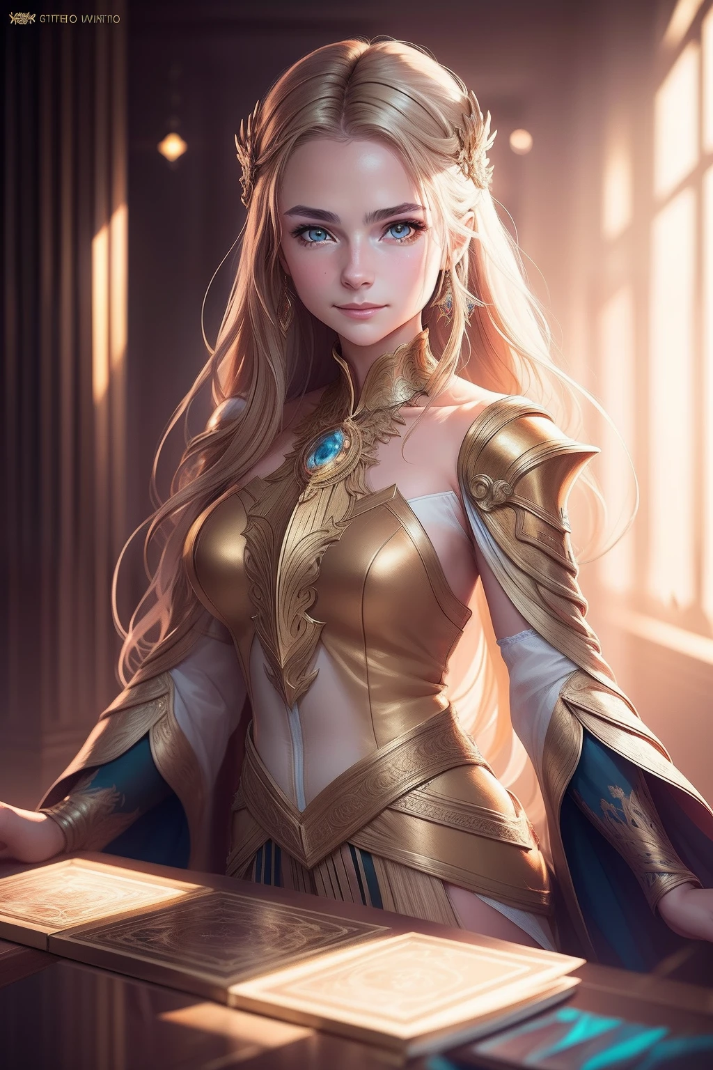 Girl in champagne color fashion city clothes at bar, 16 yaers old, Long messy hair, Smiling, full bodyesbian, Beautiful anime waifu style girl, Super detailed painting, Luminism, art by Carne Griffiths and Wadim Kashin concept art, 4K 分辨率, fractal isometrics details bioluminescens , a 3D render, rendering by octane, intricately details , Cinematic, trending on artstation Isometric Centered hyperrealistic cover photo awesome full color, handpainted , grittiness, Realistic Mucha , hit definition , Cinematic, On paper, Ethereal background, Abstract beauty,Stand, nearing perfection, Pure form, Golden ratio, Maximalism, Unfinished, concept-art, author：Brian Froud、Carne Griffiths、Wadim Kashin and John William Waterhouse, Intricate details, 8k post production, high resolution, ultra - detailed, trending on artstationh, Sharp focus, studio photo, Intricate details, Highly detailed, by Greg Rutkowski