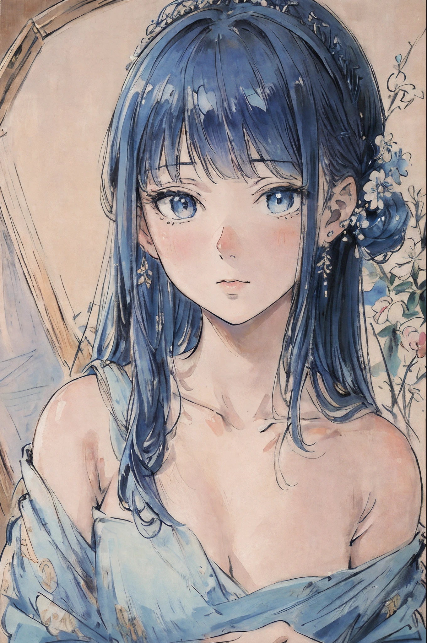 masterpiece, best quality, an extremely delicate and beautiful girl,an extremely delicate and beautiful, world masterpiece portrait, ultra-detailed, highly detailed, best quality, blue hair, highres, extremely detailed,1girl, best quality, illustration, looking at viewer, impasto, canvas, oil painting, realistic, realist ,real,