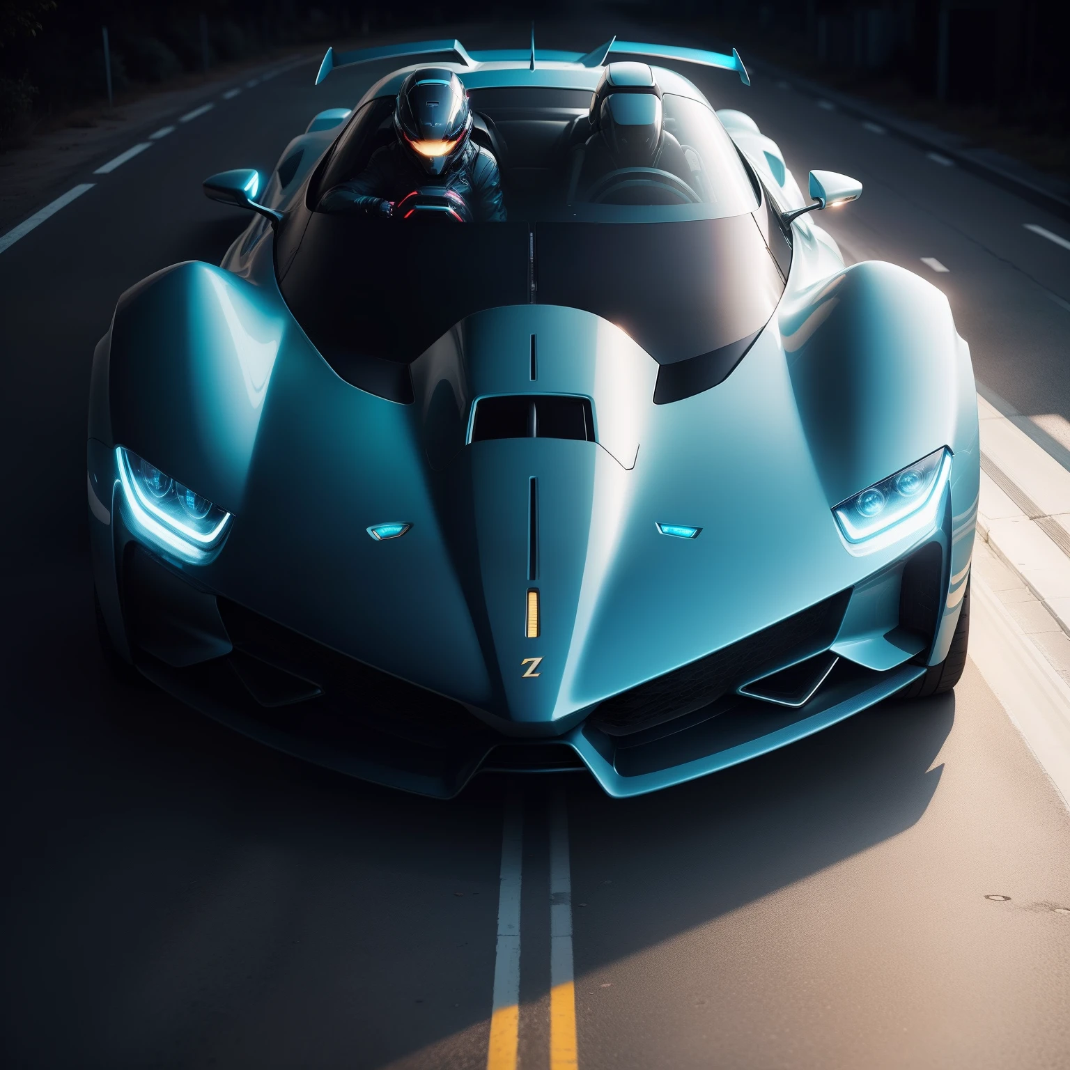 Futuristic super car with a glowing front look