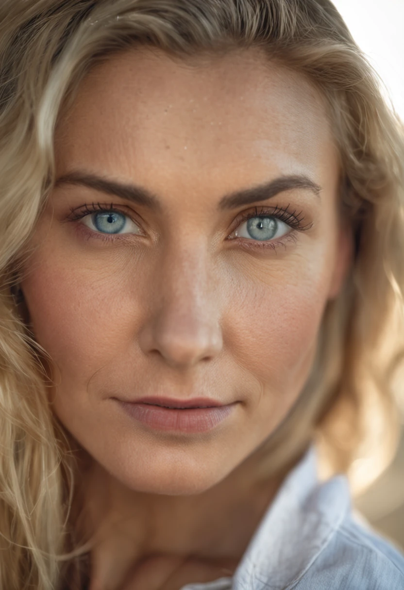 Mujer rubia con ojos azules y cabello trenzado en camisa blanca, Retrato suave disparado 8K, Retrato medio luz suave, Retrato con poca luz suave, Retrato luz suave, Foto de una mujer hermosa, Mujer joven y hermosa, Retrato de una bella modelo, 7 Retrato de 0 mm, cinematic portrayal, Retrato de 60 mm, cinematic portrayal, Retrato de 50 mm, beautiful portrait lighting