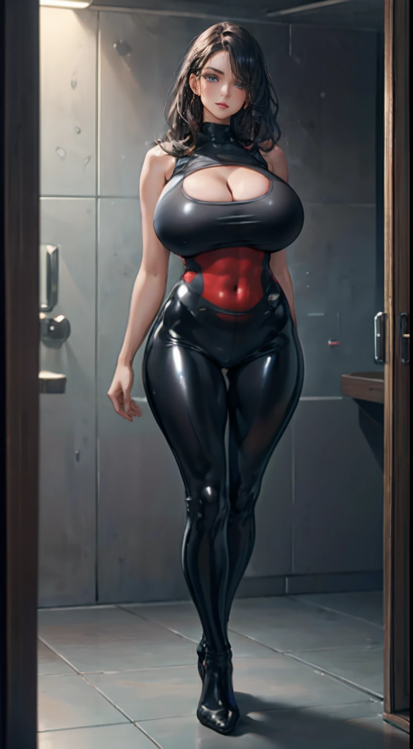 Best quality, (Photorealistic:1.2), Hyper-Resolution, Three women,long whitr hair,long leges,Ultra-realistic 8K CG,Flawless face,flawless perfection,full bodyesbian,Black one-piece latex tights,huge tit,Huge breasts,A sagging breast,long leges,Slim,being thin,tightsuit,underboobs,Swollen breasts,crisp breasts,Lactation,Clothes of all colors,revealing breasts,exposing your navel(P cups),