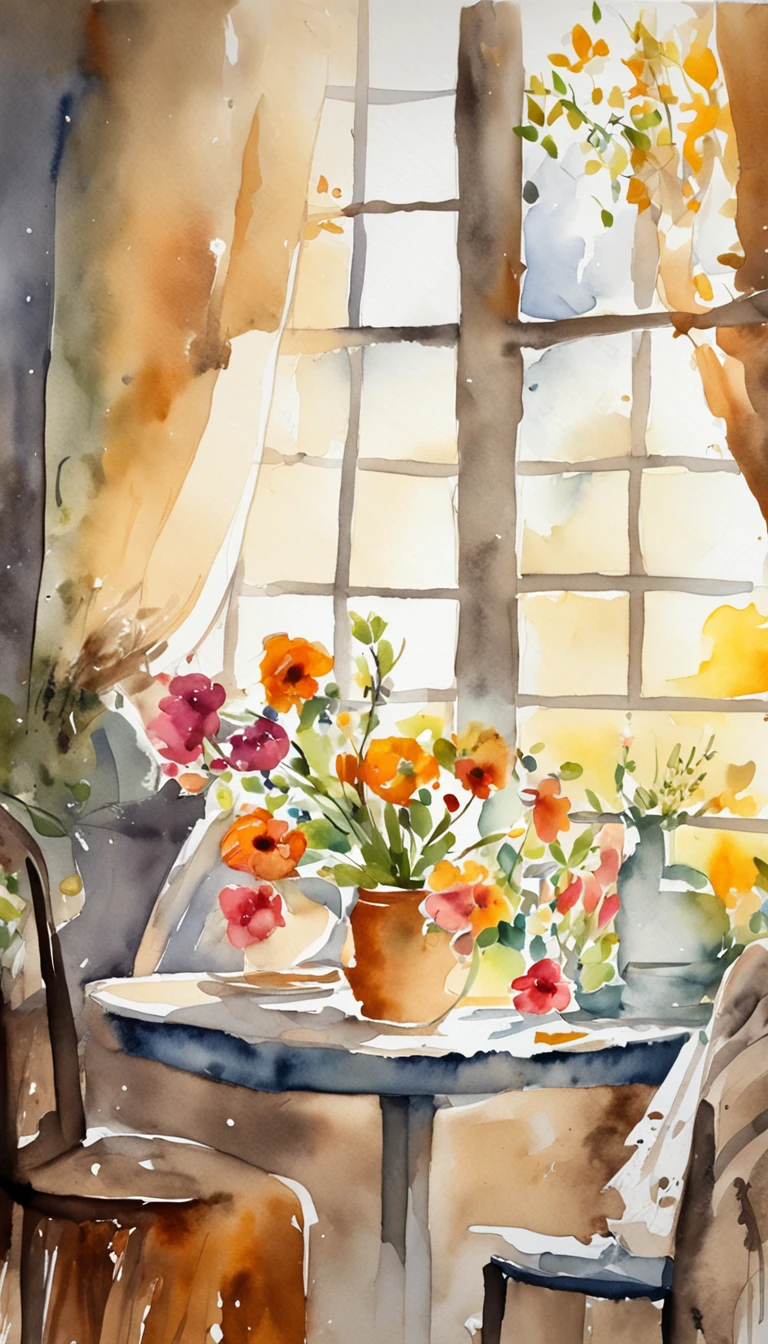 Create an artistic room with beautiful light coming in through the window, mesa com tintas, Brushes, Black mother and daughter painting, sorrindo e se divertindo
