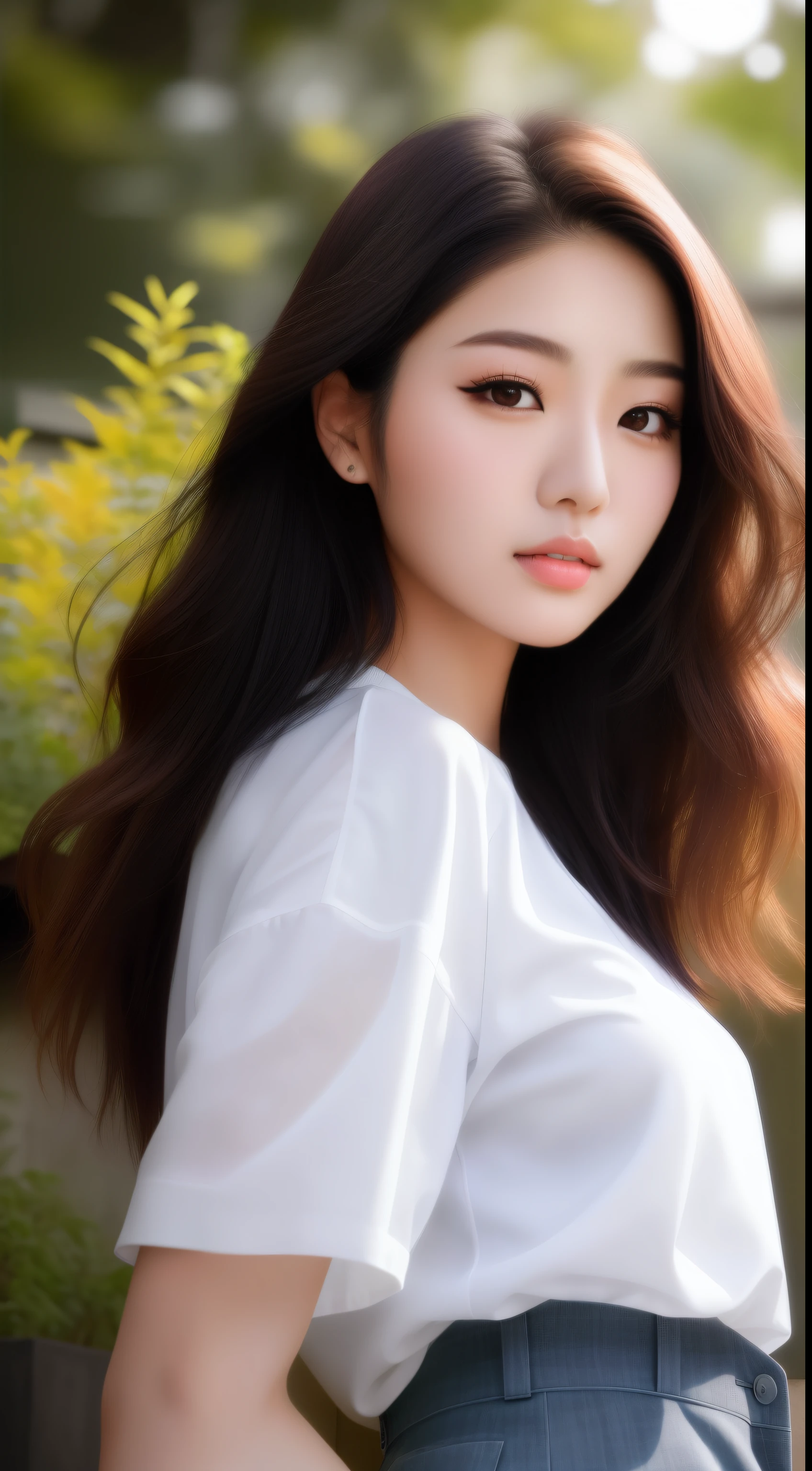 araffe asian woman with long hair and a white shirt posing for a picture, beautiful Korean women, Gorgeous young Korean woman, Beautiful young Korean woman, Korean girl, Beautiful Asian girl, Asian girl with long hair, Korean woman, A beautiful young woman, portrait of female korean idol, Beautiful asian woman, gorgeous chinese models, Chinese girl, Beautiful girl portrait