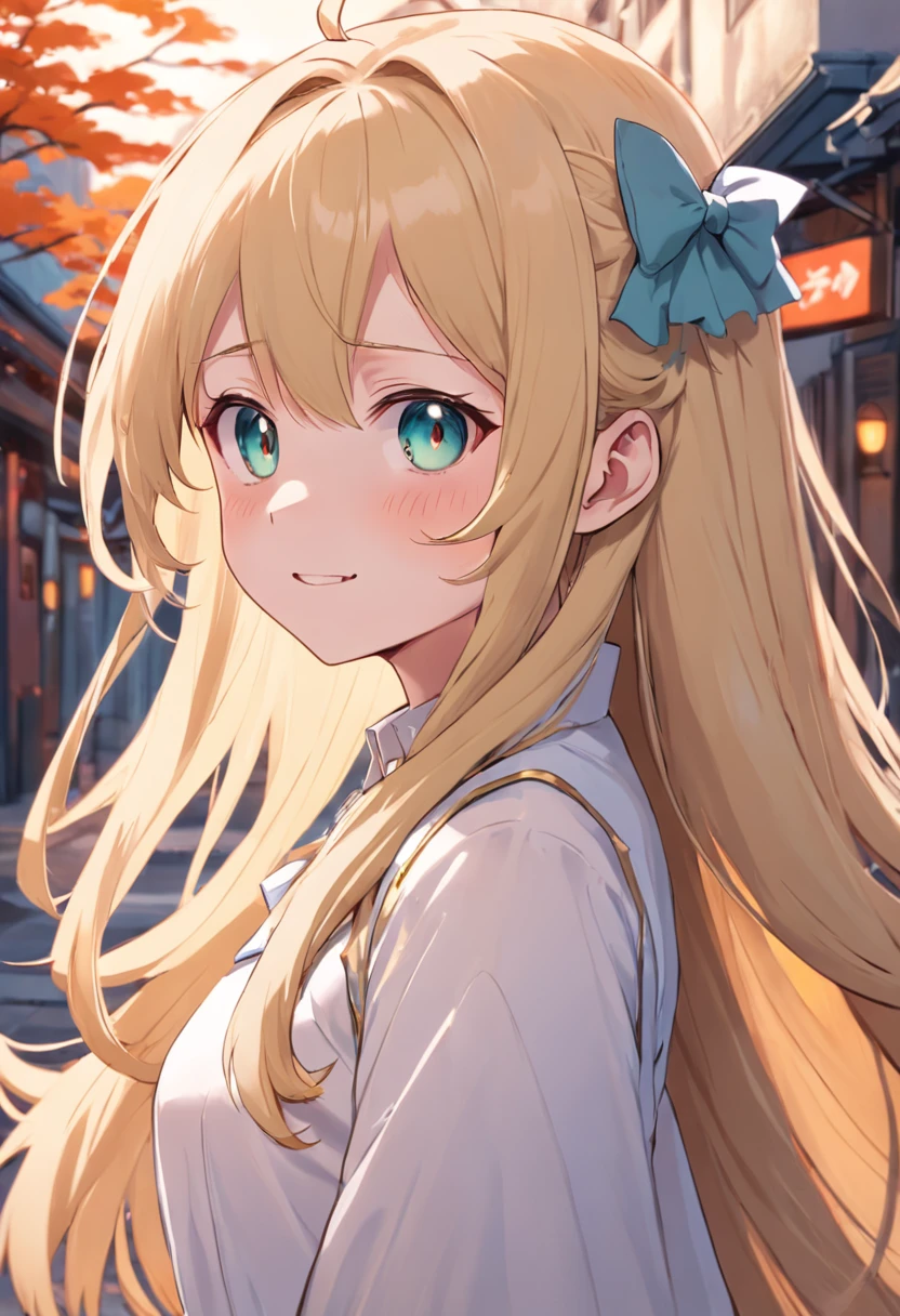 a cartoon drawing of a blonde haired girl with long hair, blonde anime girl with long hair, [[[[grinning sweetly]]]], anime girl named lucy, gapmoe, in an anime style, flat anime style shading, anime girl with long hair, cel - shaded art style, anime moe artstyle, loli in white dress, [[[[close eyes]]]]