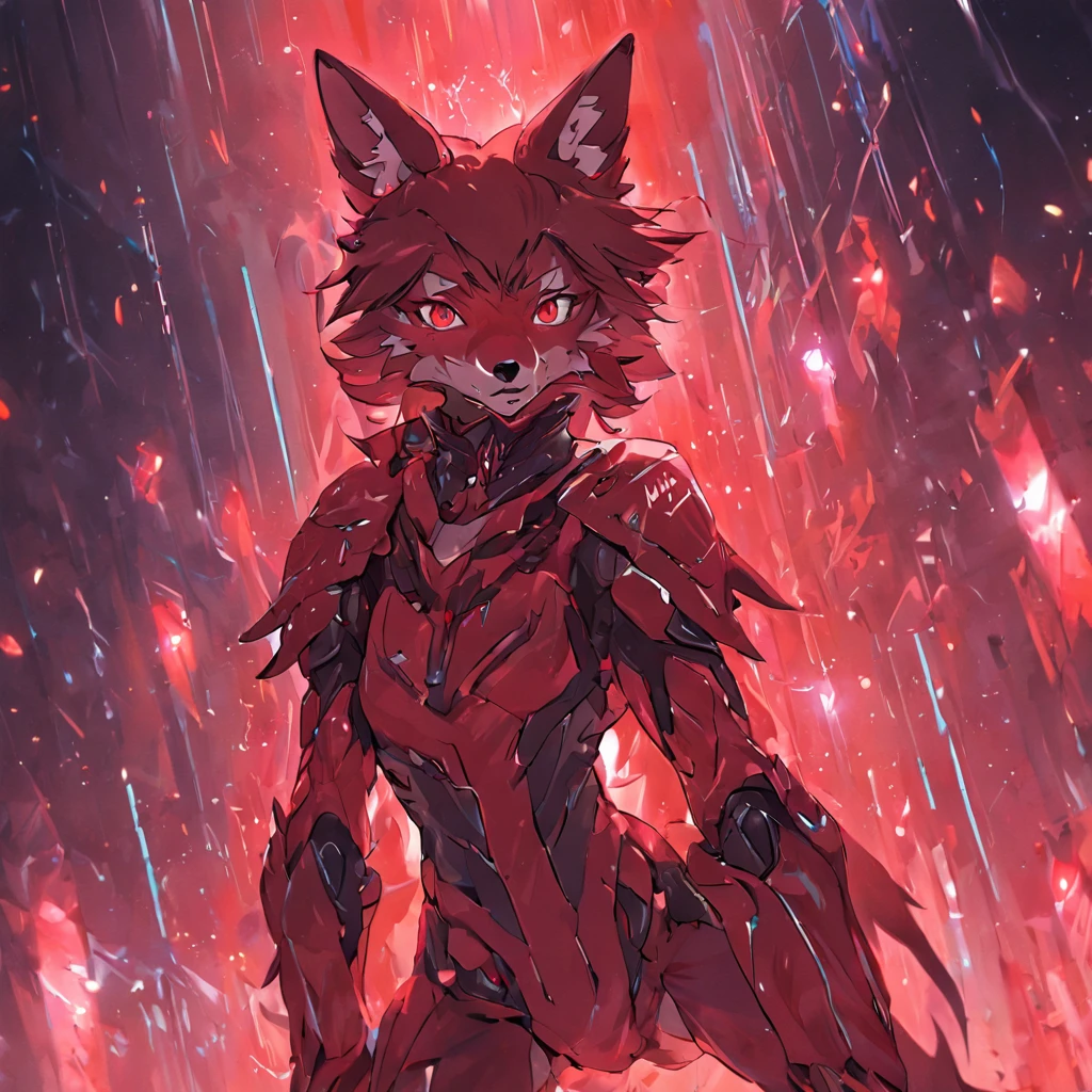 Futuristic Red Wolf suit, woman, There's something futuristic on it, full bodyesbian, trending on artstationh, Highly detailed, by WLOP, Sharp focus, studio photo, Intricate details, Beautiful lighting