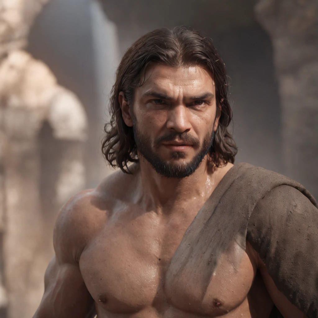 (Professional 3D rendering:1.3) de (Realistic:1.3) Foto de arte mais bonita do mundo,Features soft, bright male heroes, ((Epic hero fantasy rough muscular man wet hero angry look long hair short beard and fierce expression in dynamic pose, fantastic location, majestoso ambiente desordenado)), corpo inteiro 8k unidade render, action shot, poros da pele, very dark lighting, sombreamento pesado, circunstanciado, Rosto detalhado, (vibrante, fotogrdeia realista, Realistic, Dramatic, Escuro, foco nítido, 8k), (Old leather clothes damaged by bad weather:1.4), ((((Use peles)))), (intrincado:1.4), decadente, (altamente detalhado:1.4), pintura digital, rendering by octane, art stations, Conceito-Arte, liso, foco nítido, illustration, germe da arte, (Loish:0.23), Wlop Ilya Kuvshinov, e Greg Rutkowski e Alphonse Mucha Gracias, (global ilumination, studiolight, Light Volumetric), chuva forte, floating particles, patife, fantasia, Onze, corpo inteiroesbian, ((Fundo escuro e antigo da cidade:1.3)),CGSesociedade,art stations