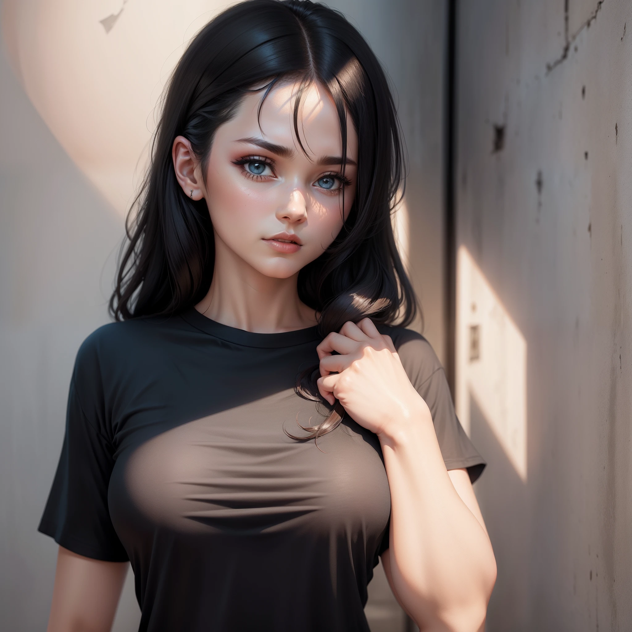 Woman in black T-shirt