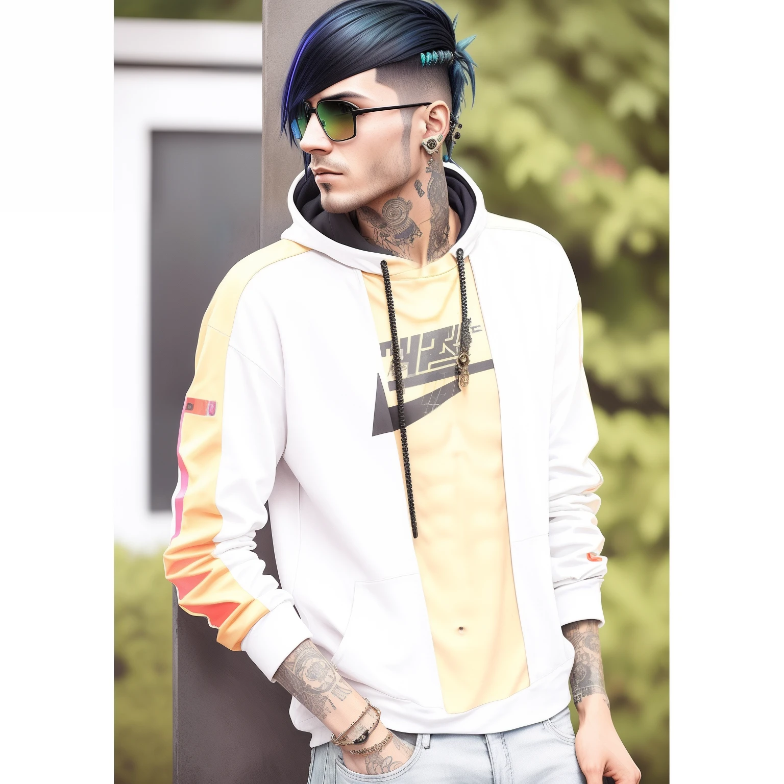 Man with a mohawk and tattoos on his head, arte do personagem cyberpunk, estilo cyberpunk hiper-realista, pintura digital cyberpunk, estilo cyberpunk , hiper-realista, cyberpunk themed art, cara cyberpunk, advanced digital cyberpunk art, estilo de arte cyberpunk, personagem cyberpunk, retrato cyberpunk, cor estilo cyberpunk, Retrato de um homem cyberpunk, detailed cyberpunk illustration, Retrato de um ciborgue cyberpunk