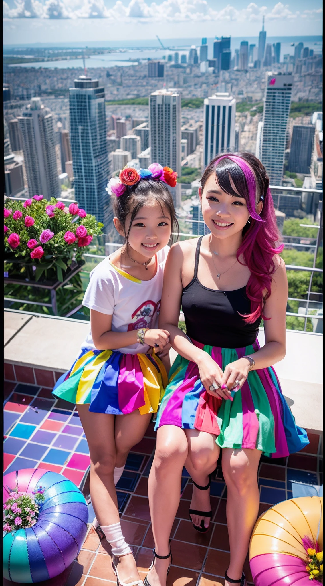 180th floor infinity pool,The tallest building in the urban forest,Around bonsai,Luo Han Song,coconut palms,tulips,Rose flower,Tease alpacas to play,There were five s wearing openwork translucent stockings,Pouting and smiling,is shy,Pinch up colorful hair, vivid vivid colors, multicolored clothing, Cut tattered T-shirts, vibrant color details, Vibrant and dynamic, bright vibrant colors, multicolored clothing, Intense and vivid colors, vivid vivid colors, Vivid and vibrant colors, vibrant tones, colorful outfit, colorful fashion, vivd colour, vivid and vibrant