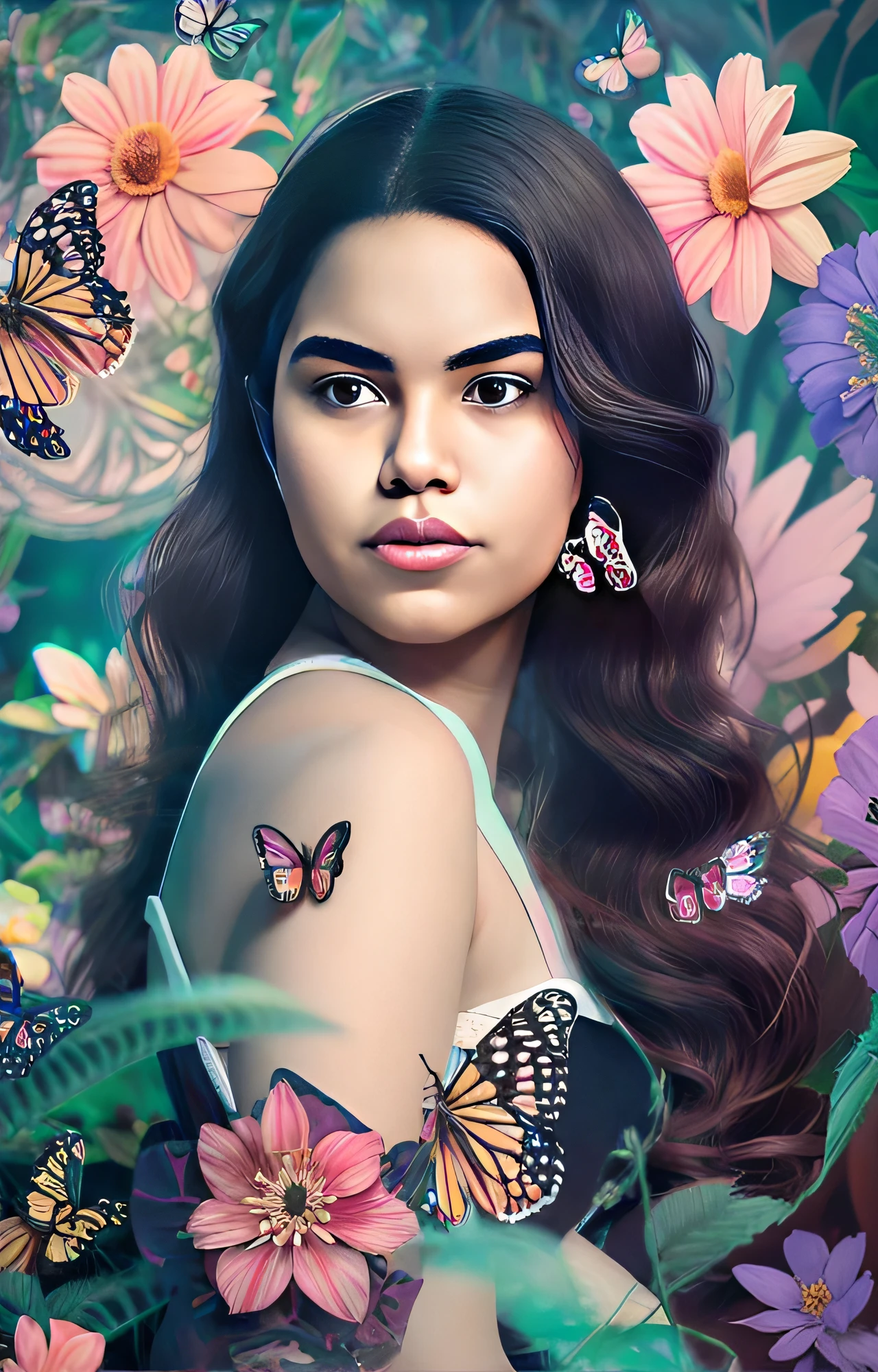 There is a woman with a butterfly tattoo on her arm, in illustration style digital, stunning digital illustration, exquisite digital illustration, Beautiful digital illustration, arte do photoshop, arte digital realista, digital illustation, bela arte digital, lindo arte digital, em estilo de pintura digital, Grande arte digital com detalhes, pintura digital brilhante, artes digitais fotorrealistas, bela arte digital