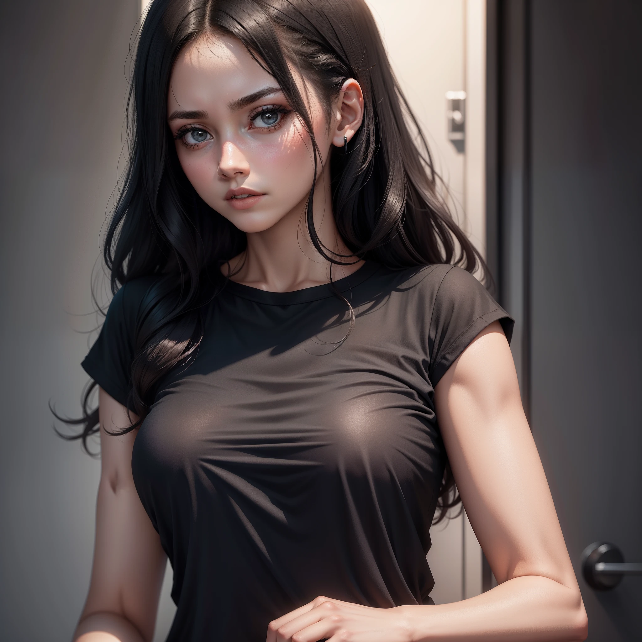 Woman in black T-shirt