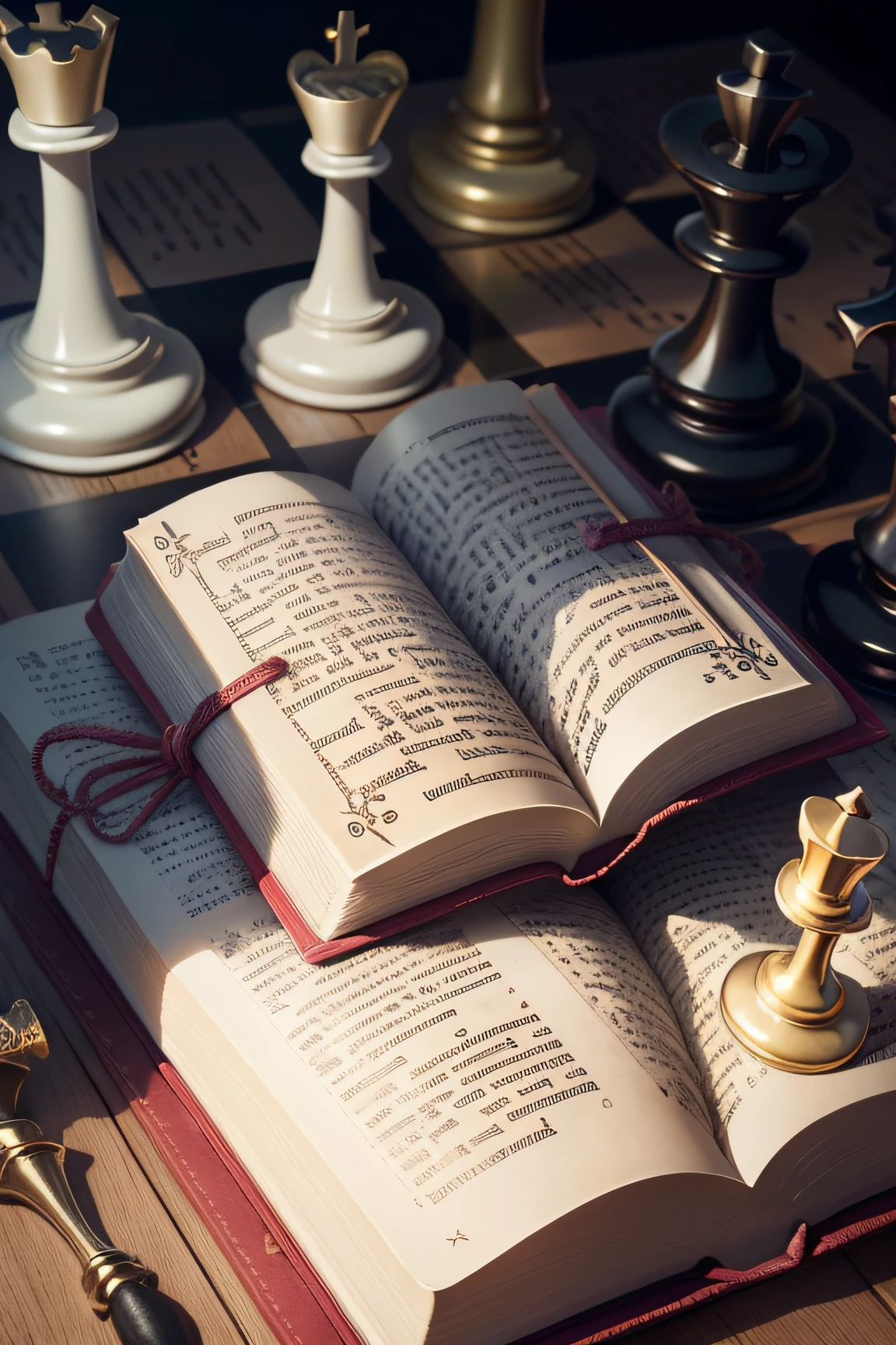 Open Bible with chess pieces on top