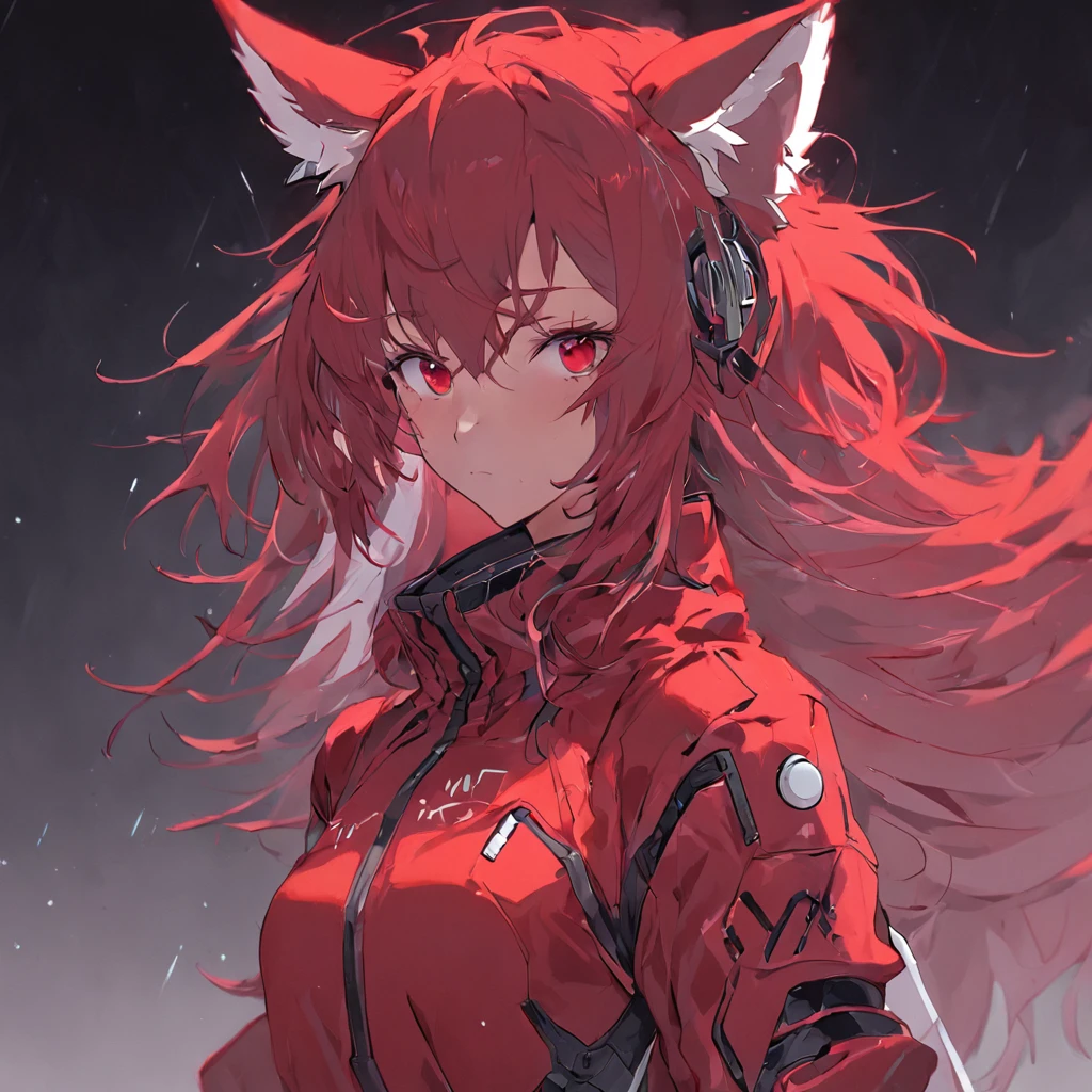 Futuristic Red Wolf suit, s girl, There's something futuristic on it, full bodyesbian, trending on artstationh, Highly detailed, by WLOP, Sharp focus, studio photo, Intricate details, Beautiful lighting