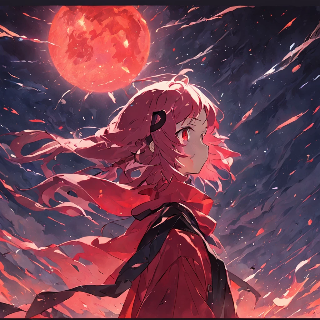 Disaster is coming,The sun and moon appear in the sky,Red and black color,Ghastly,Cinematic texture