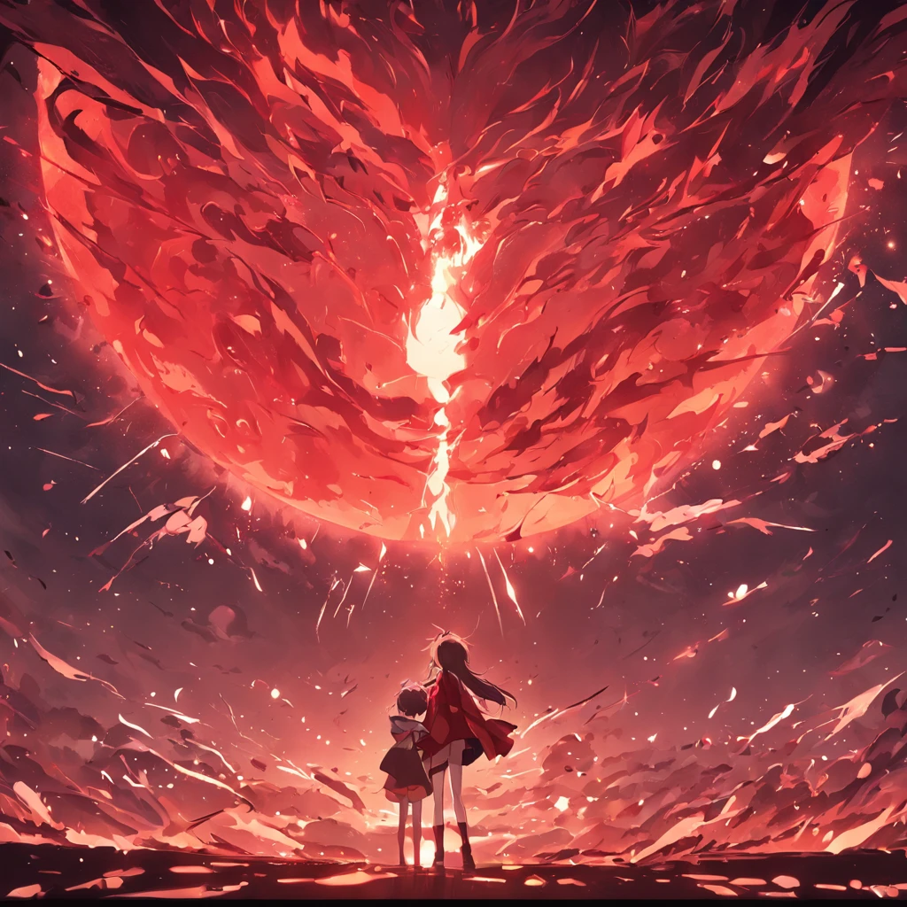 Disaster is coming，The sun and moon appear in the sky，Red and black color，Ghastly，Cinematic texture