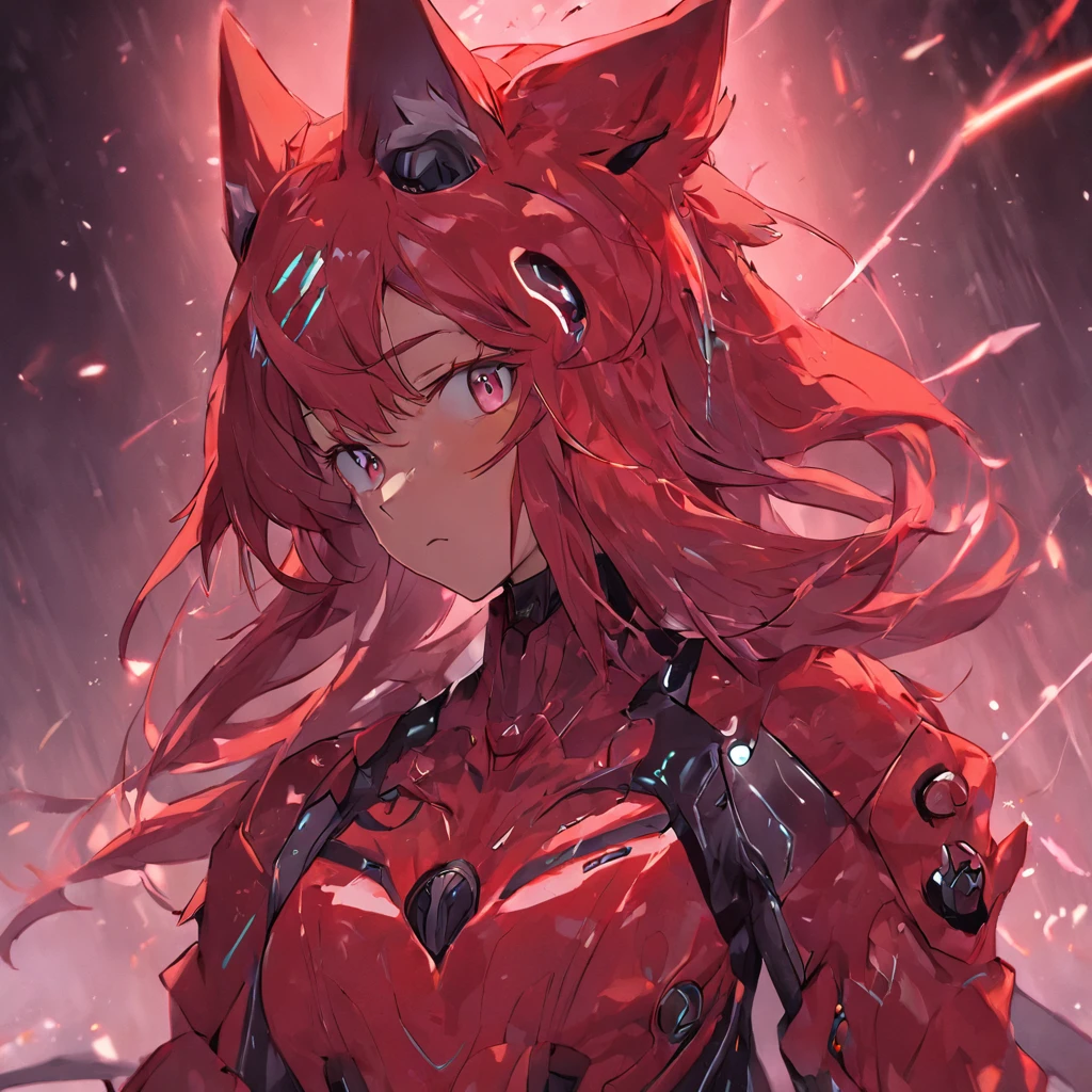 Futuristic Red Wolf suit, s girl, There's something futuristic on it, full bodyesbian, trending on artstationh, Highly detailed, by WLOP, Sharp focus, studio photo, Intricate details, Beautiful lighting