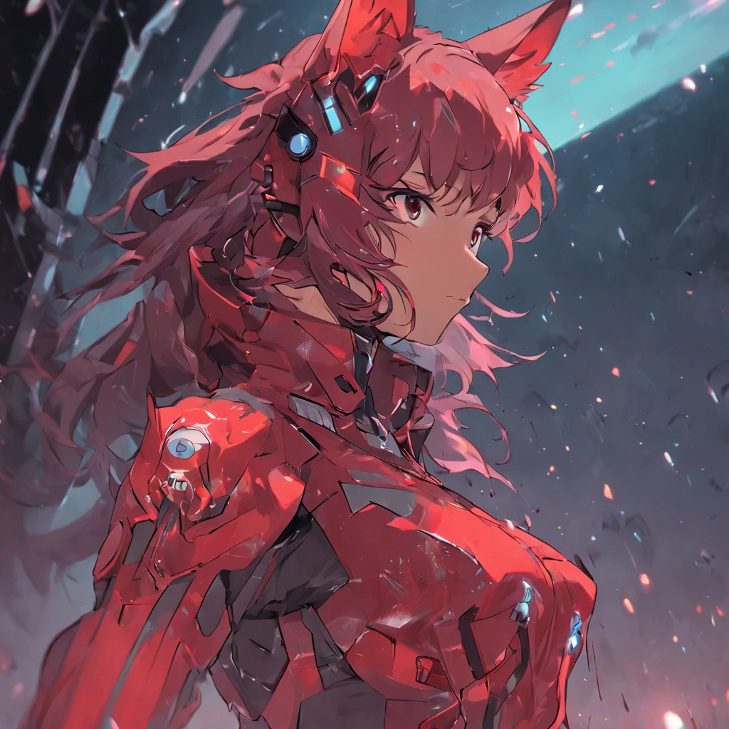 Futuristic Red Wolf suit, teens girl, There's something futuristic on it, full bodyesbian, trending on artstationh, Highly detailed, by WLOP, Sharp focus, studio photo, Intricate details, Beautiful lighting