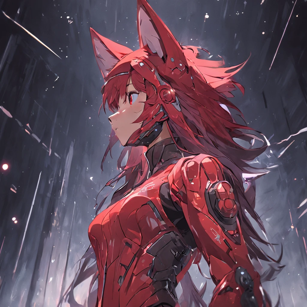 Futuristic Red Wolf suit, teens girl, There's something futuristic on it, full bodyesbian, trending on artstationh, Highly detailed, by WLOP, Sharp focus, studio photo, Intricate details, Beautiful lighting
