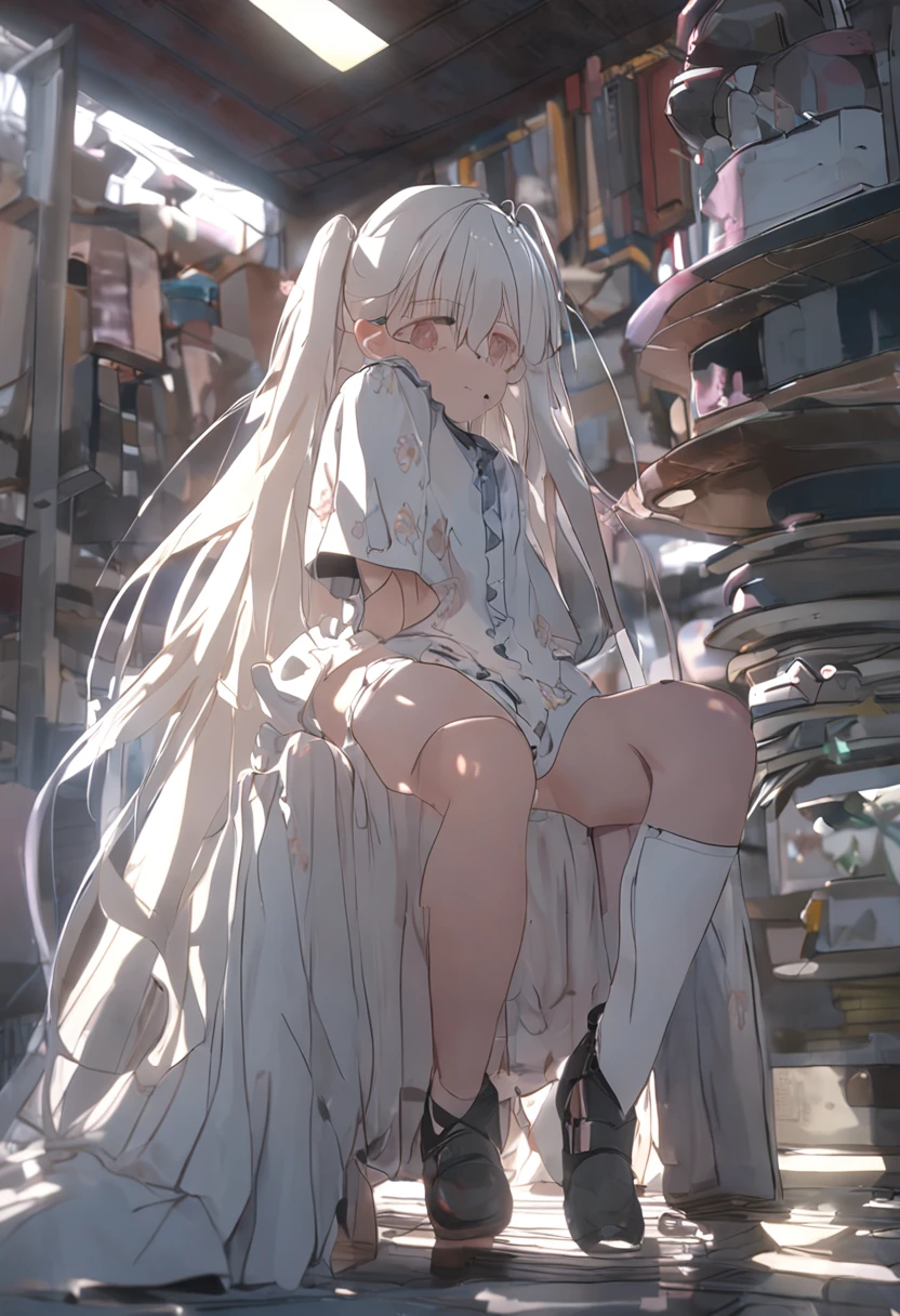 Anime girl sitting on a pile of books in a library - SeaArt AI