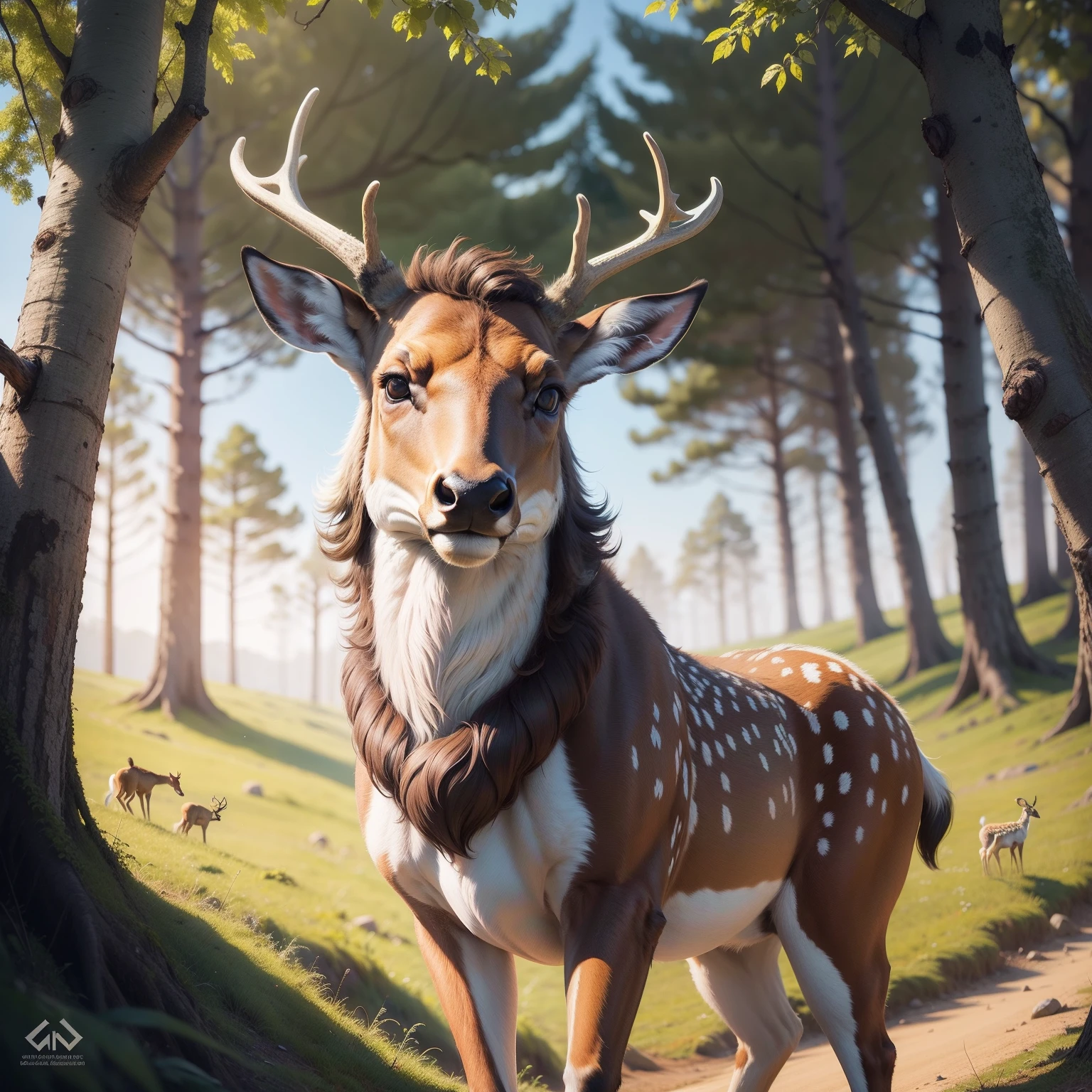 score_9, score_8_up, score_7_up, source_furry, rating_safe, by sigma_x, 
anthro, solo, male, deer, brown body, brown eyes,white body,
Humanoid, Forest, sky,