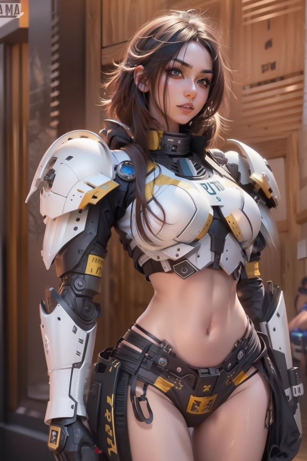 GAROTINHA E SEU ROBO, (master part), (melhor qualidade), 1girl, Beautiful girl, female warrior, campo de batalha, armadura branca, exosqueleto, Mecha, mechanical armor, olhos azuis, Cinematic light, fundo simples, obra-prima, melhor qualidade, ultra-detalhado, very detailed illustrations, extremamente detalhado, detalhes intrincados, highres, detalhes super complexos, extremamente detalhado 8k cg wallpaper, cowboy tiro, caustic, reflection, ray tracing, halo estrela, Intricate mechanical bodysuit, espartilho mecha, armadura completa, cabelo muito longo, cabelo branco, cabelo entre os olhos, cabelo multicolorido, cabelo interno colorido, olhos vermelhos, olho brilhante, trilha do olho, random expressions, random action, arquitetura japonesa antiga, lagoa, beautiful lips, suar, Olhos bonitos, beautiful eyelashes, beautiful breasts,tiro com Leica 10772 MP，Lente macro de 85 mm，F/Abertura 8，film still image，manequim（office ol，Criado sexy），（cara extremamente detalhista）（olhos muito detalhados e expressivos），（（（pequeno_seios , Grande delicado, mamas expostas, Exibicionistas))), Clothes that expose