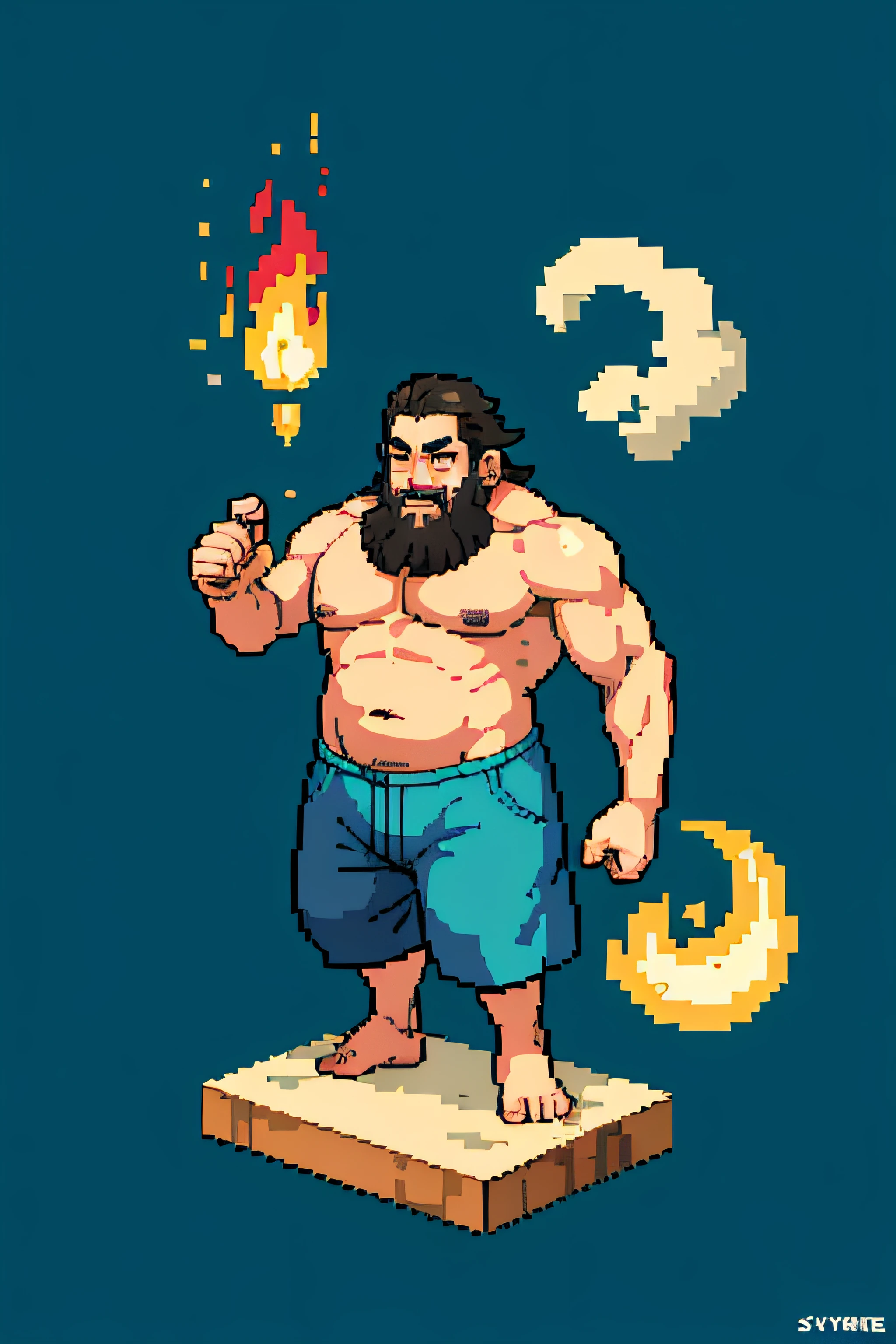 (obra-prima, qualidade superior, melhor qualidade), pixel, pixel art, um homem gordo que pega fogo, corpo inteiro,